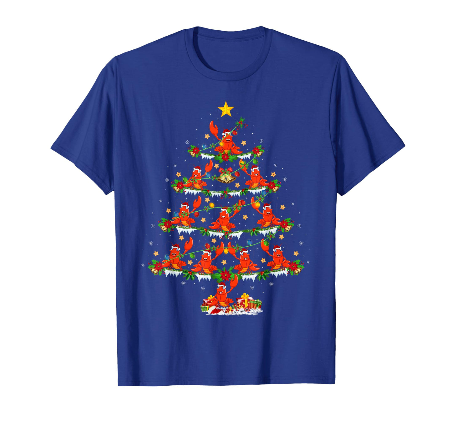 Lobster Christmas Tree Lights Funny Lobster Fish Xmas T-Shirt