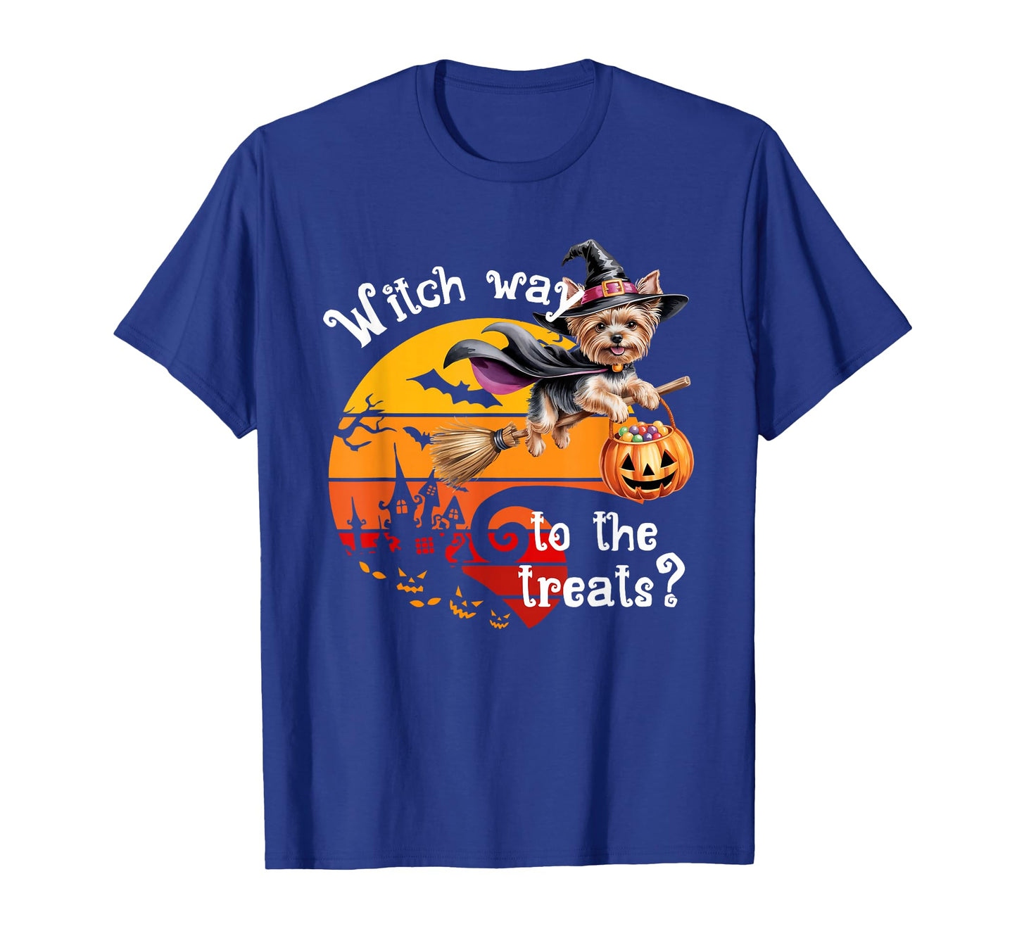 Witch Way to The Treats Cute Halloween Yorkie Dog T-Shirt