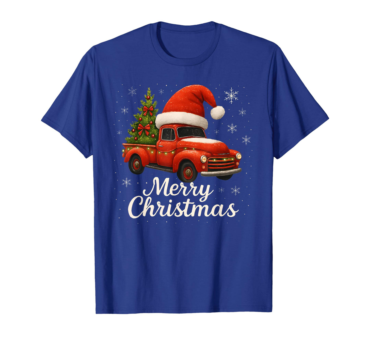 Old Red Truck Santa Hat Xmas Tree Merry Christmas Vintage T-Shirt