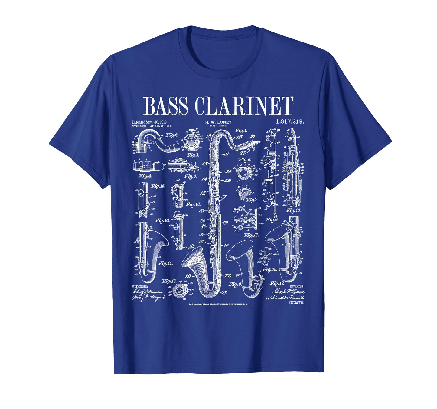 Bass Clarinet Player Clarinetist Vintage Patent Musician T-Shirt