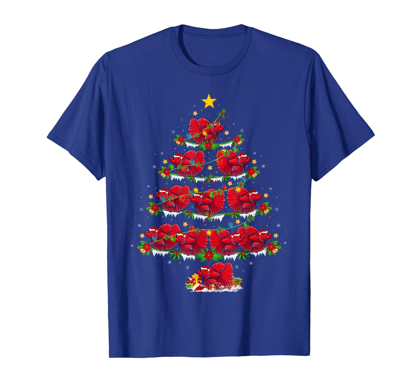 Betta Fish Christmas Tree Lights Funny Betta Fish Xmas T-Shirt