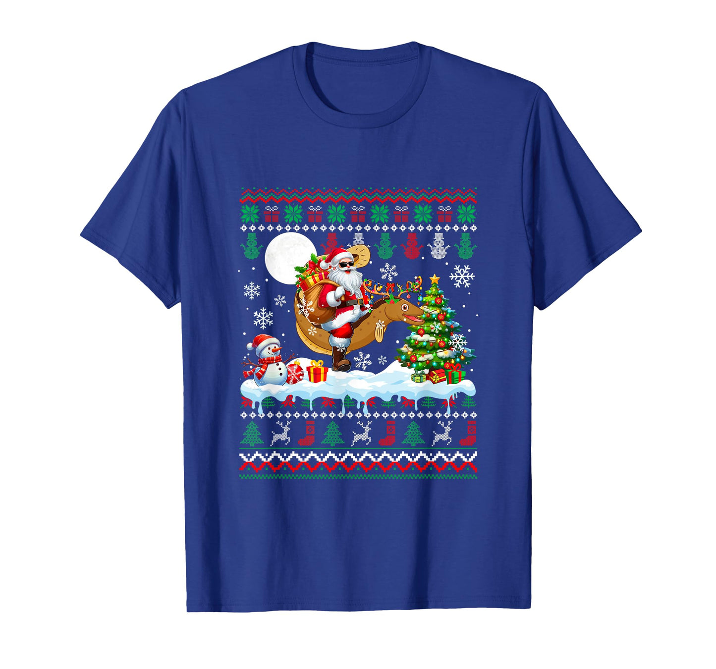 Santa Riding Reindeer EEL Sweater Xmas Tree Snowman T-Shirt