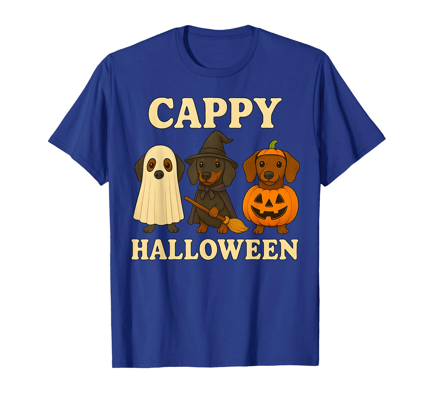 Cappy Halloween Funny Dachshund Dog Ghost Witch Pumpkin Tees T-Shirt