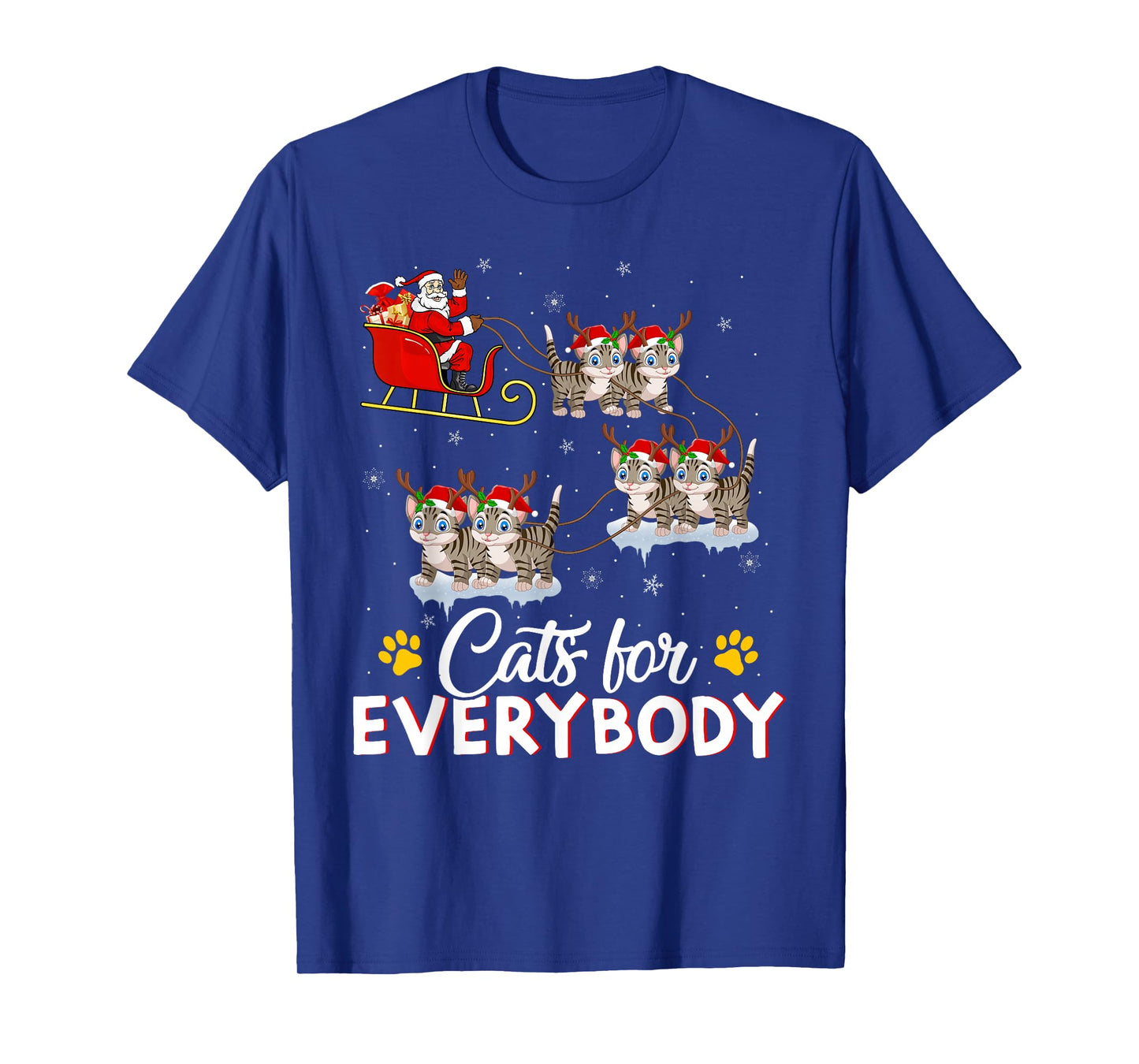 Cats for Everybody Funny Santa Sleigh Flying Cat Christmas T-Shirt