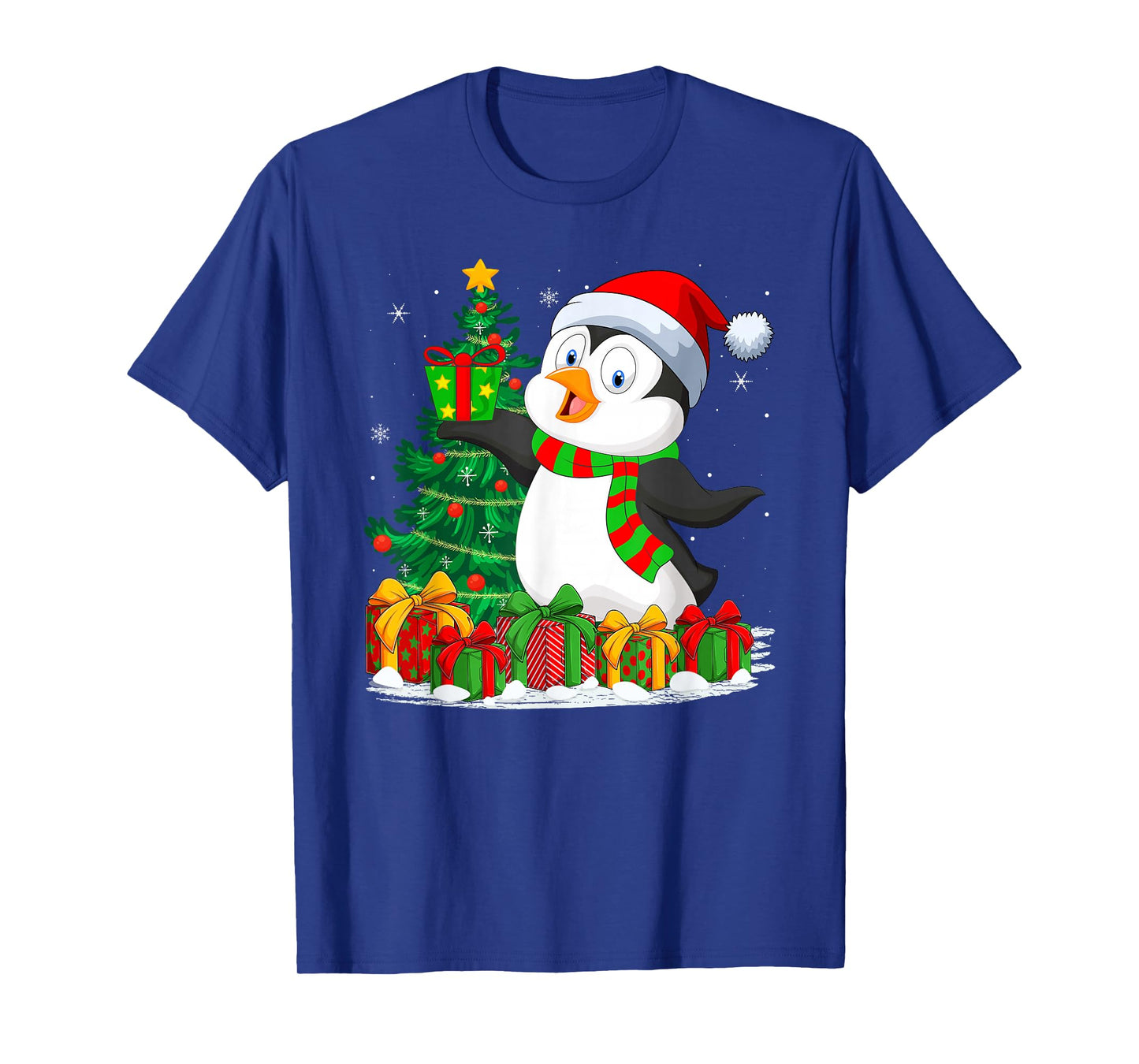 Penguin Christmas Tree Lights Santa Family Xmas Pajamas T-Shirt
