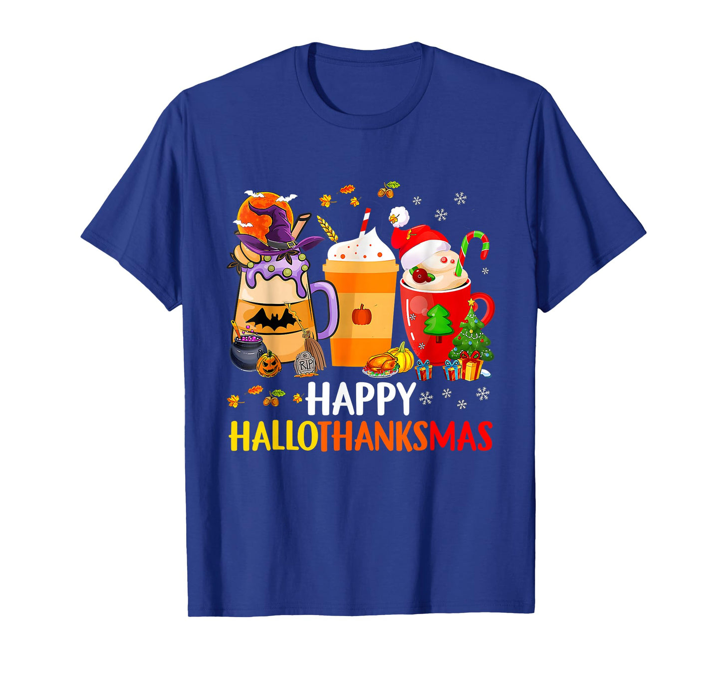 Hallothanksmas Coffee Latte Halloween Thanksgiving Christmas T-Shirt