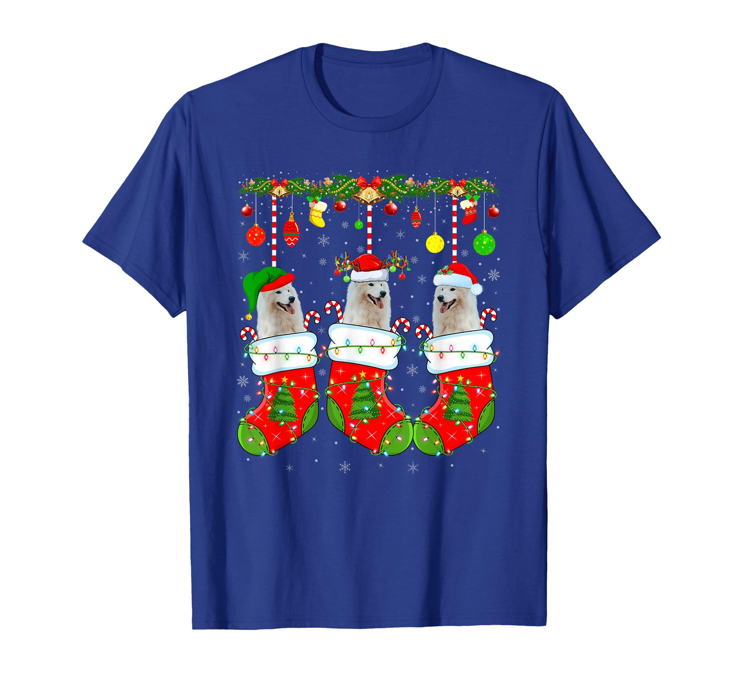American Eskimo Dog in Christmas Socks Funny Dog Lover Xmas T-Shirt