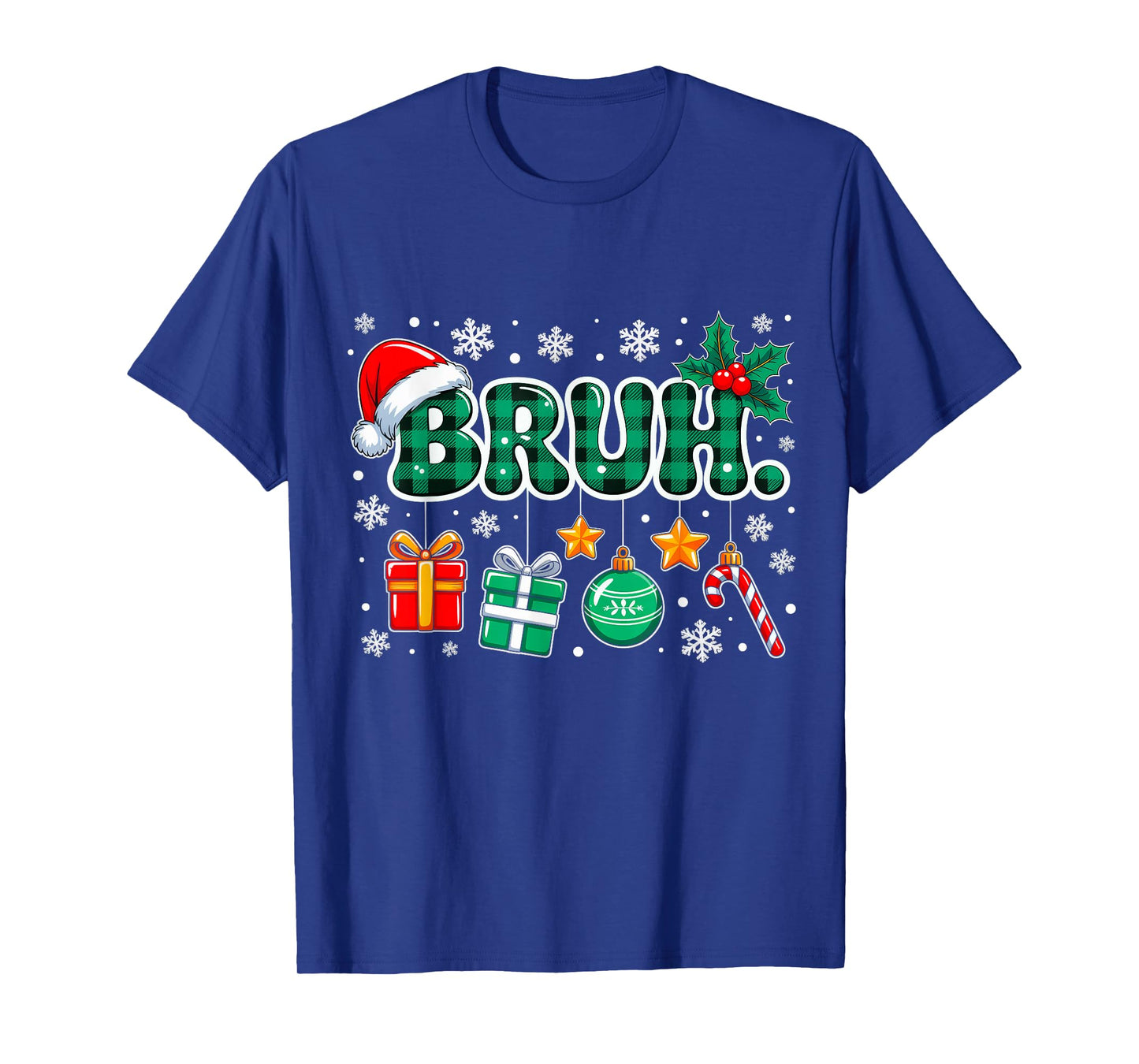 Bruh Funny Christmas Green Plaid Teens Boys Kid Xmas Pajamas T-Shirt