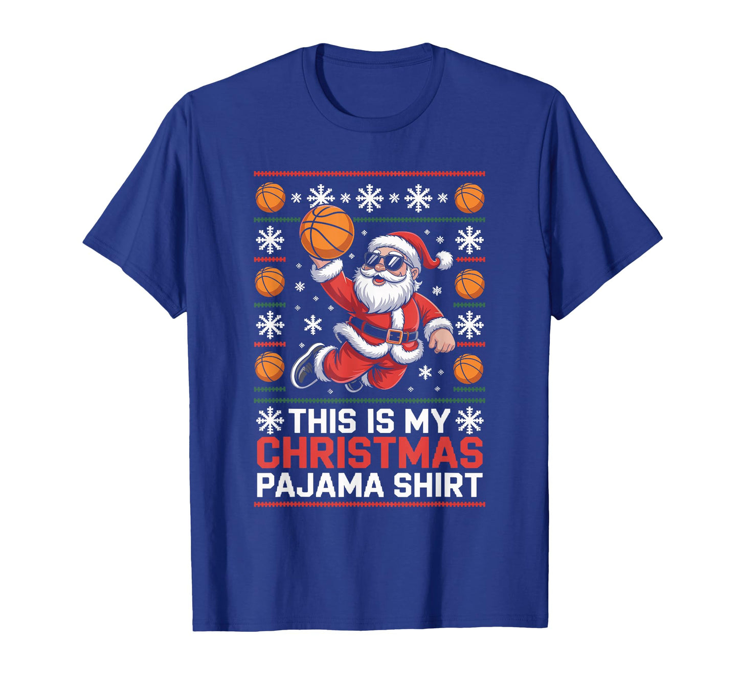 Santa Claus Playing Basketball Ugly Christmas Sweater Xmas T-Shirt