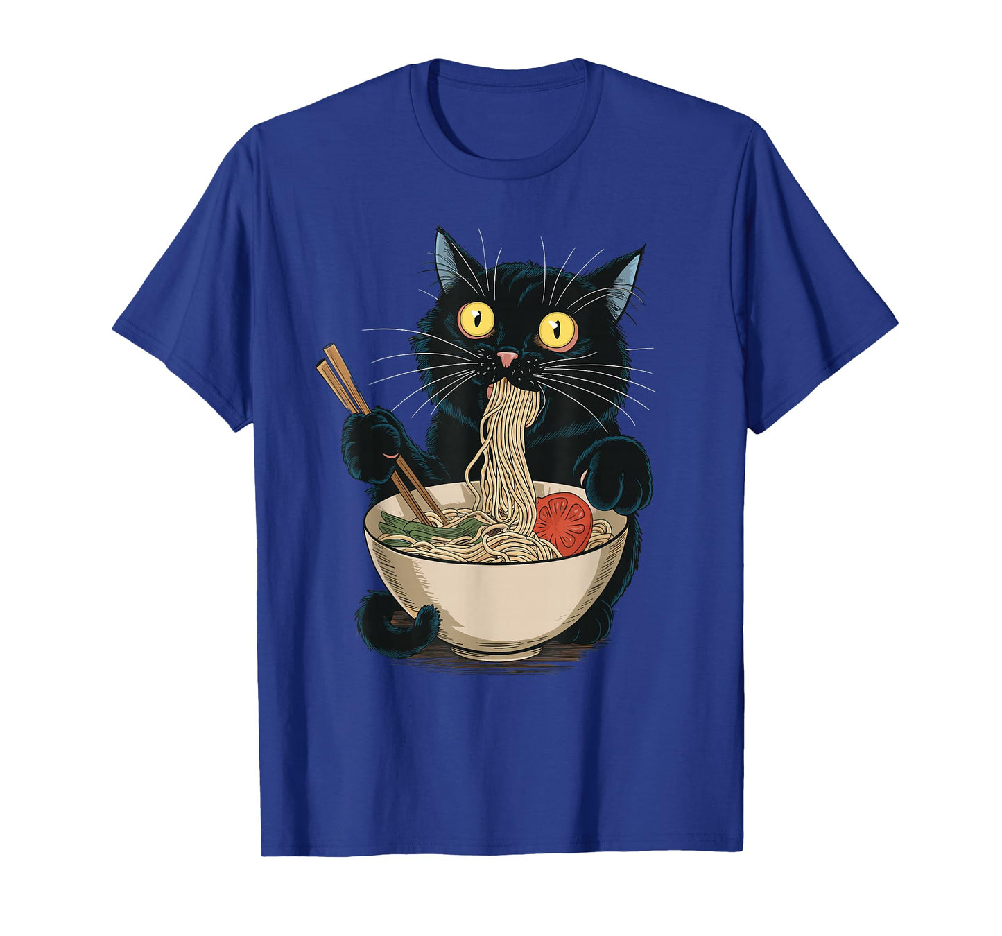 Funny Japanese Cat Eating Ramen Vintage Japanese Noodles T-Shirt