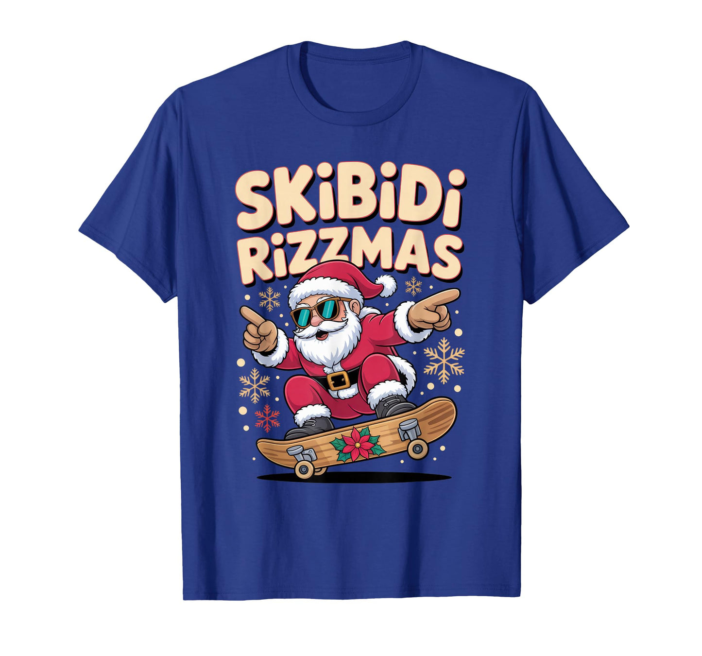 Skibidi Rizzmas Cool Santa Skateboarding Christmas Fun T-Shirt