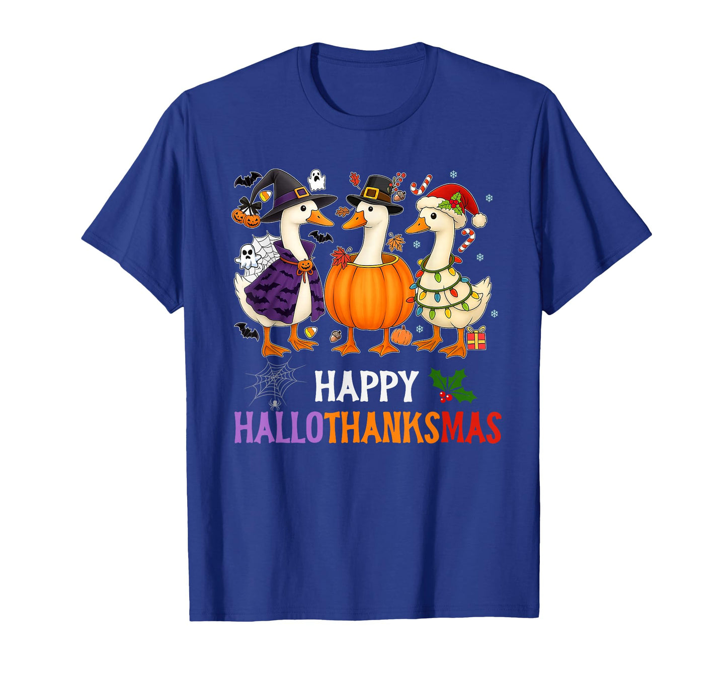 Happy Hallothanksmas Halloween Thanksgiving Christmas Goose T-Shirt