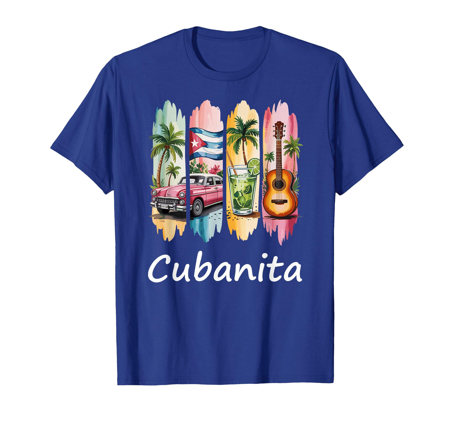 Proud Cubanita Cuban Flag Guitar Mojito Car Design T-Shirt