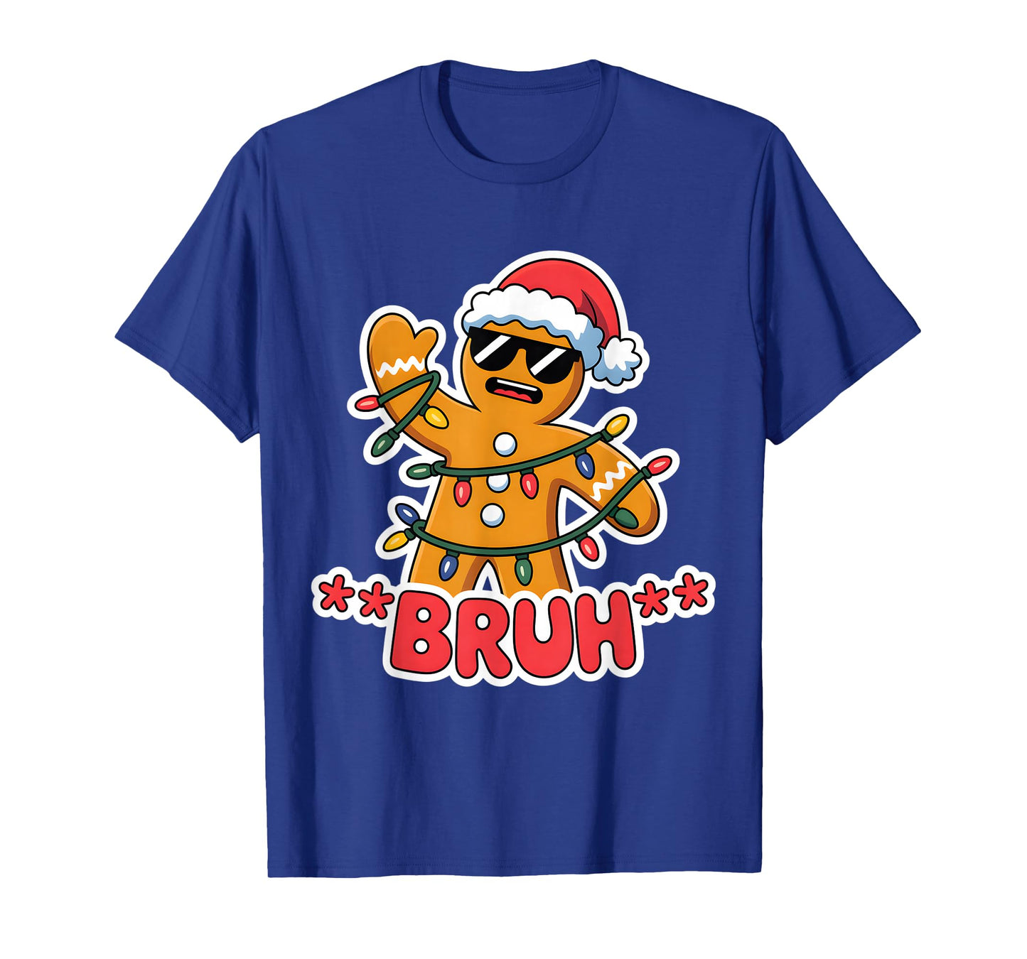 Funny Bruh Gingerbread Man Tangled Christmas Lights Boys Men T-Shirt