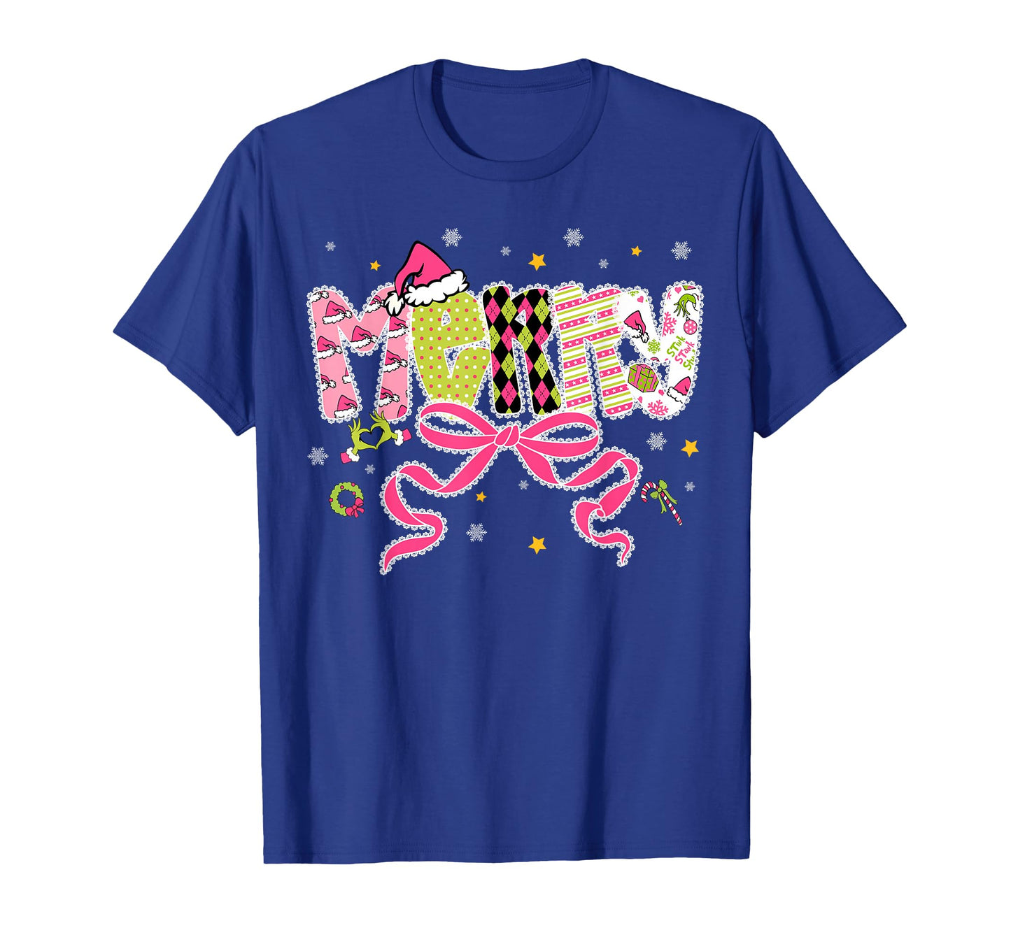 Coquette Bow Merry Christmas Xmas Snowflake Holiday Pajamas T-Shirt