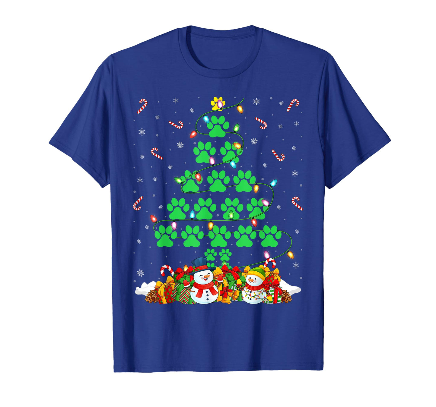 Cat Dog Paw Christmas Tree Lights Puppy Dog Cat Lover Xmas T-Shirt