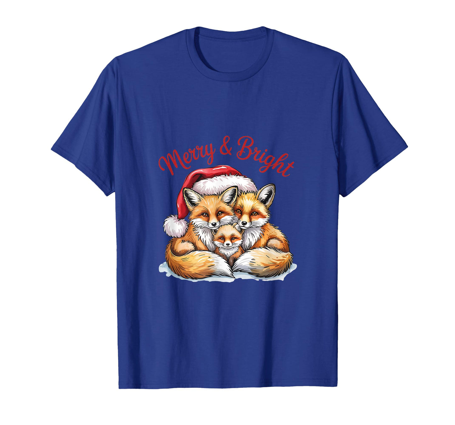 Merry Fox Family Christmas Art with Santa Hat T-Shirt