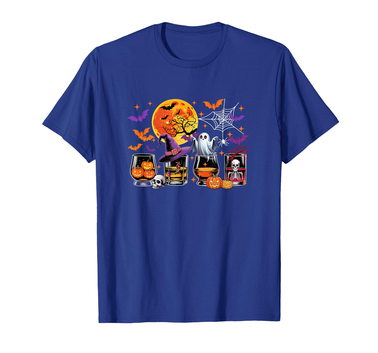 Collection Bourbon Glasses Halloween Witch Boo Skeleton T-Shirt