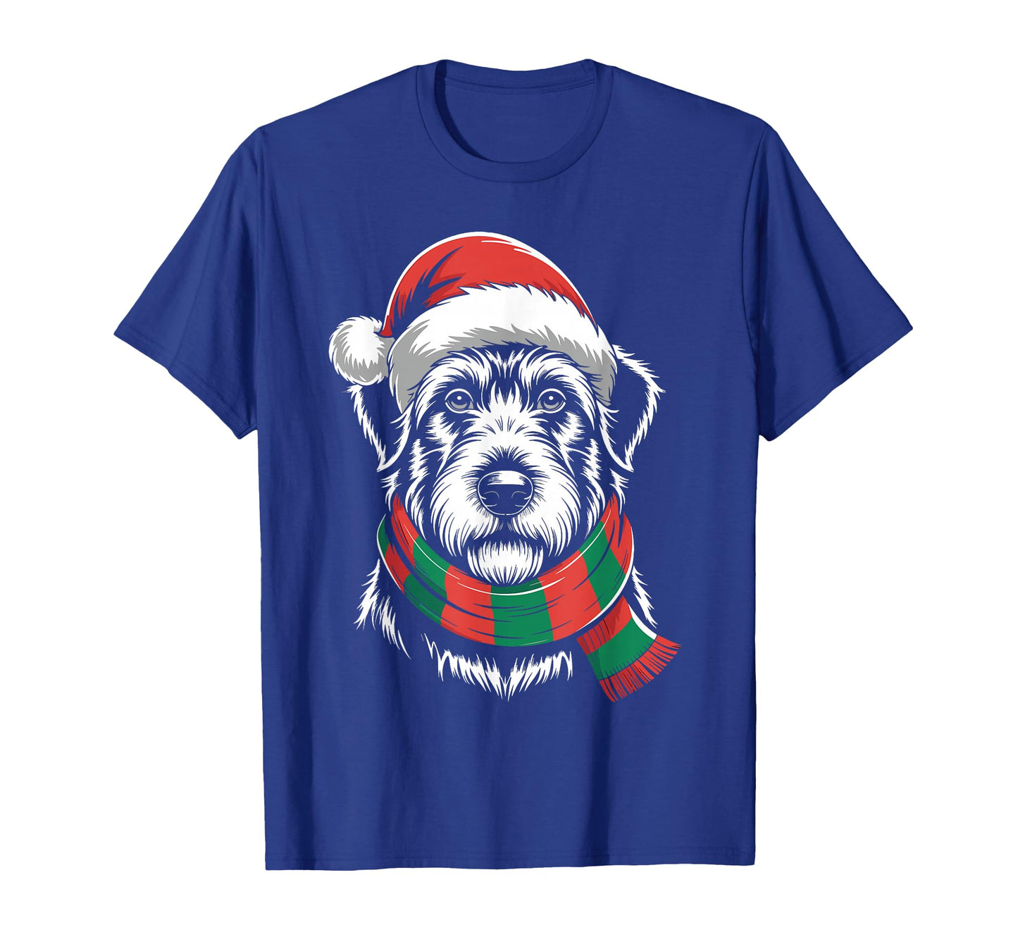 Irish Wolfhound Dog Xmas Santa Hat Scarf Christmas Costume T-Shirt