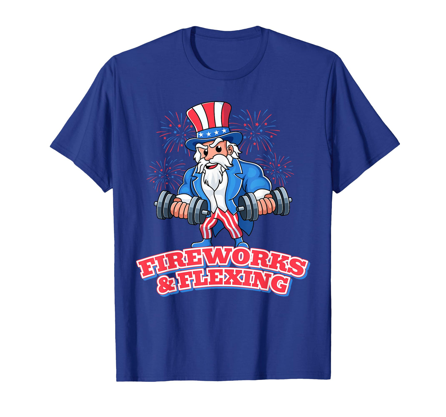 Fireworks & Flexing July 4th Gym Workout Lifting Pun Funny T-Shirt