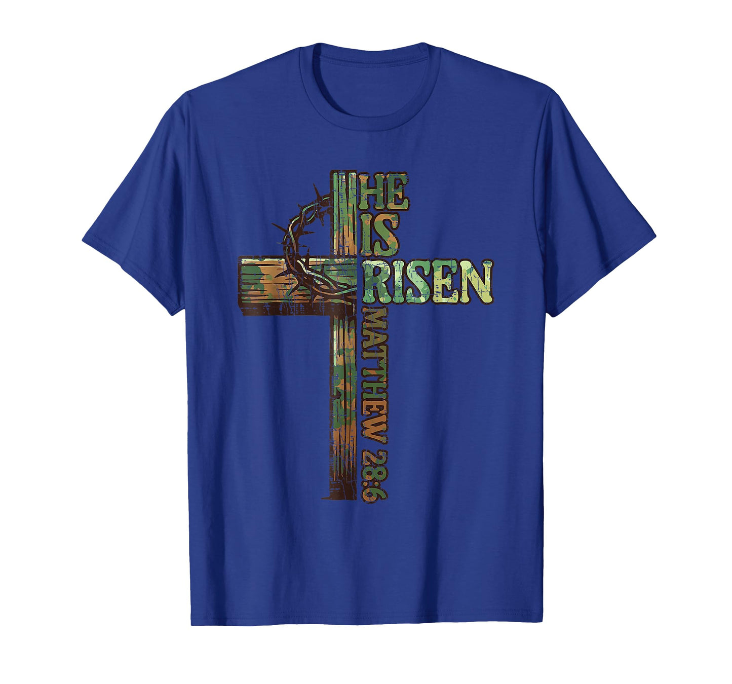 Vintage Camo Cross He Is Risen Jesus Christian Religious T-Shirt