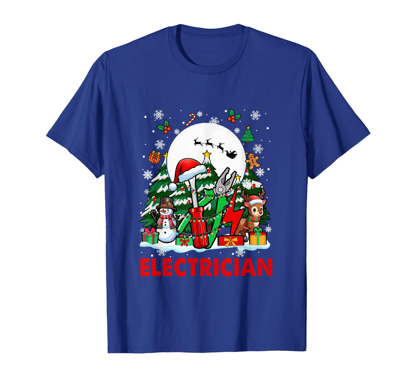 Electrician Job Tools Santa Snowmen Reindeer Christmas Trees T-Shirt