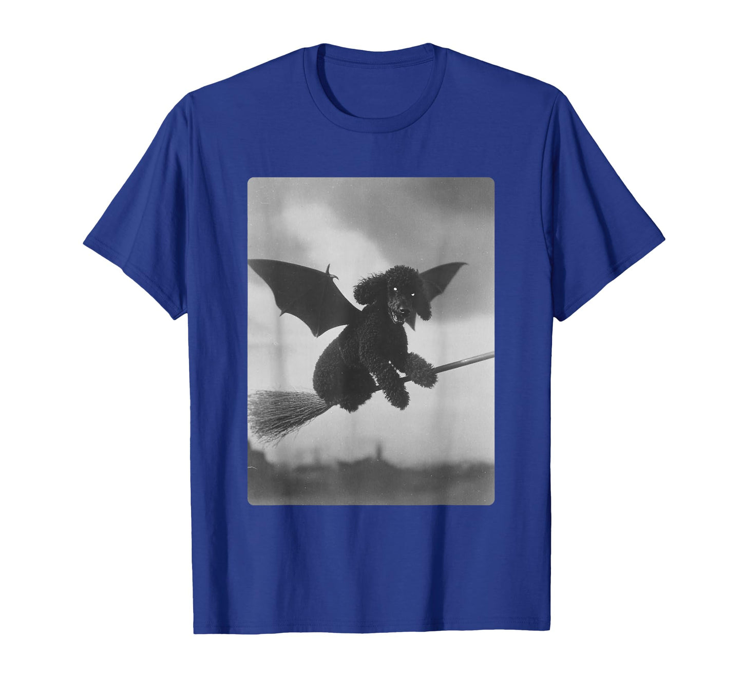 Gothic Poodle Witch Broom Bat Wings Spooky Halloween Dog T-Shirt
