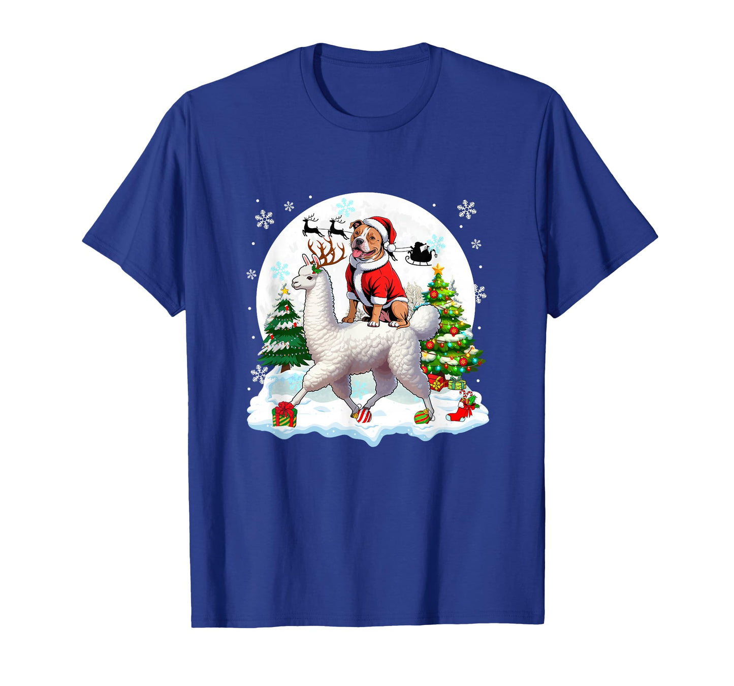 Santa Pit Bull Riding Llama Reindeer Christmas Owner Kids T-Shirt