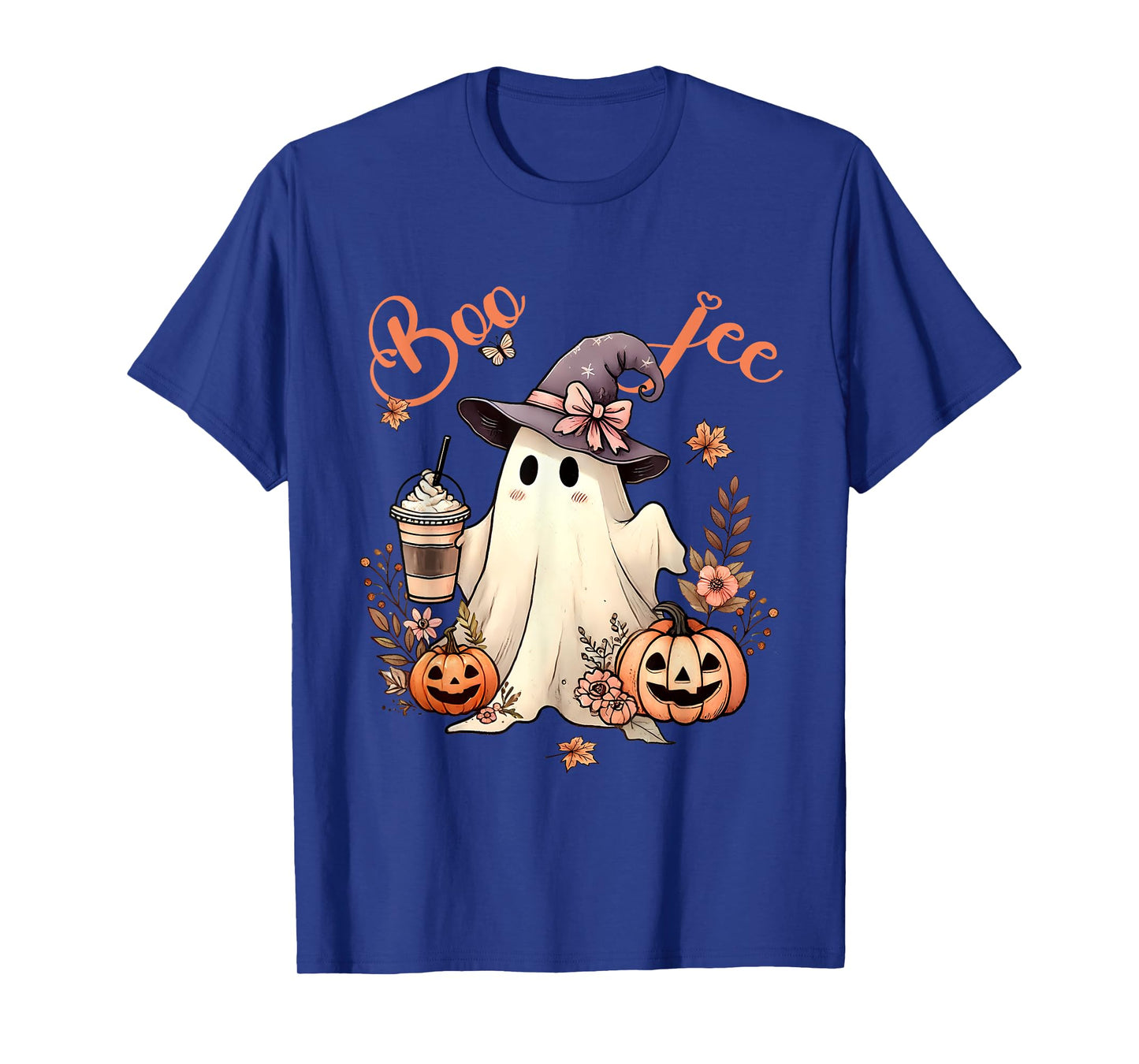 Boo Jee Ghost Drinking Coffee Coquette Bow Halloween Women T-Shirt