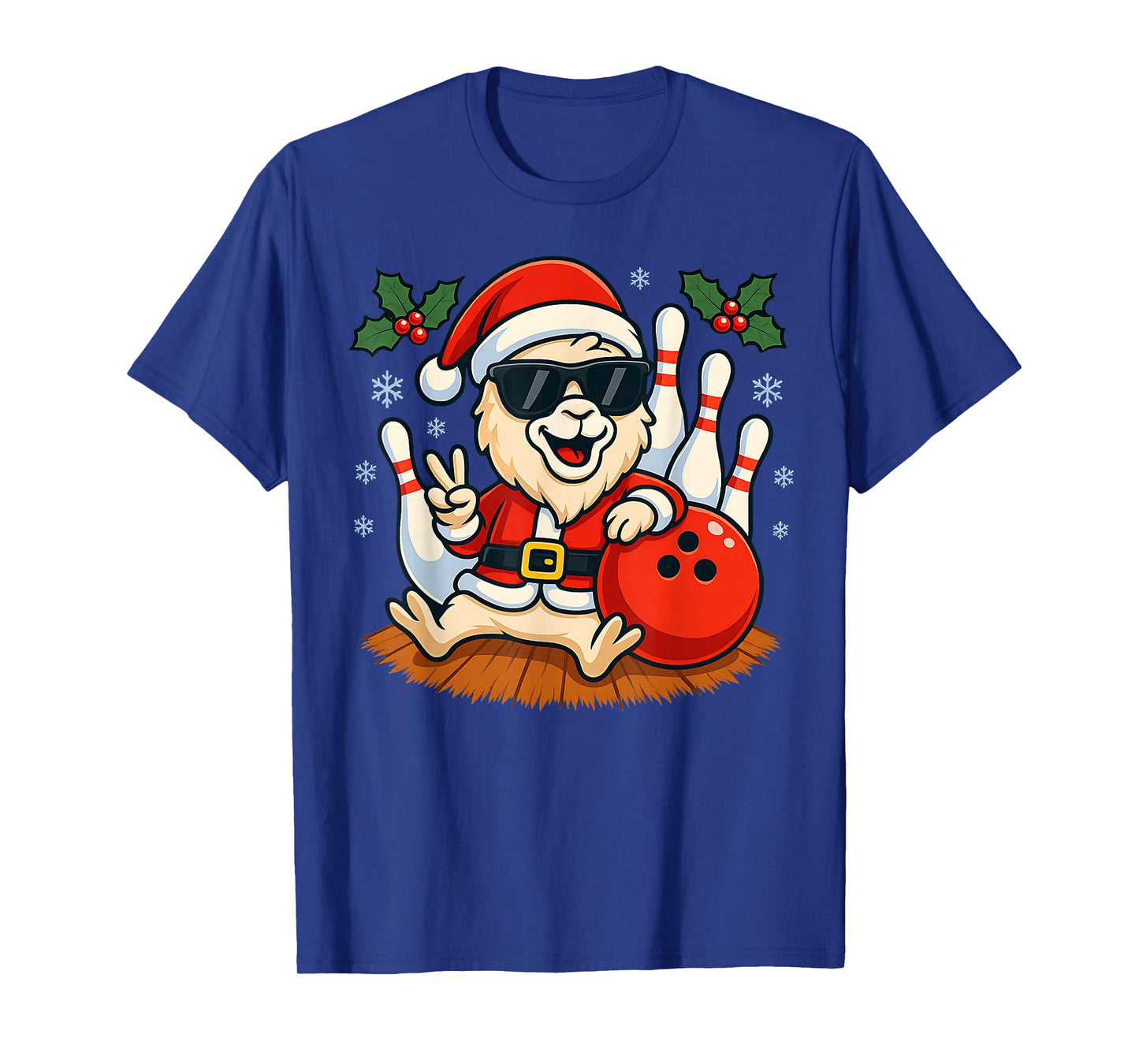 Santa Llama Bowling Christmas Funny Holiday Vibes Men Women T-Shirt