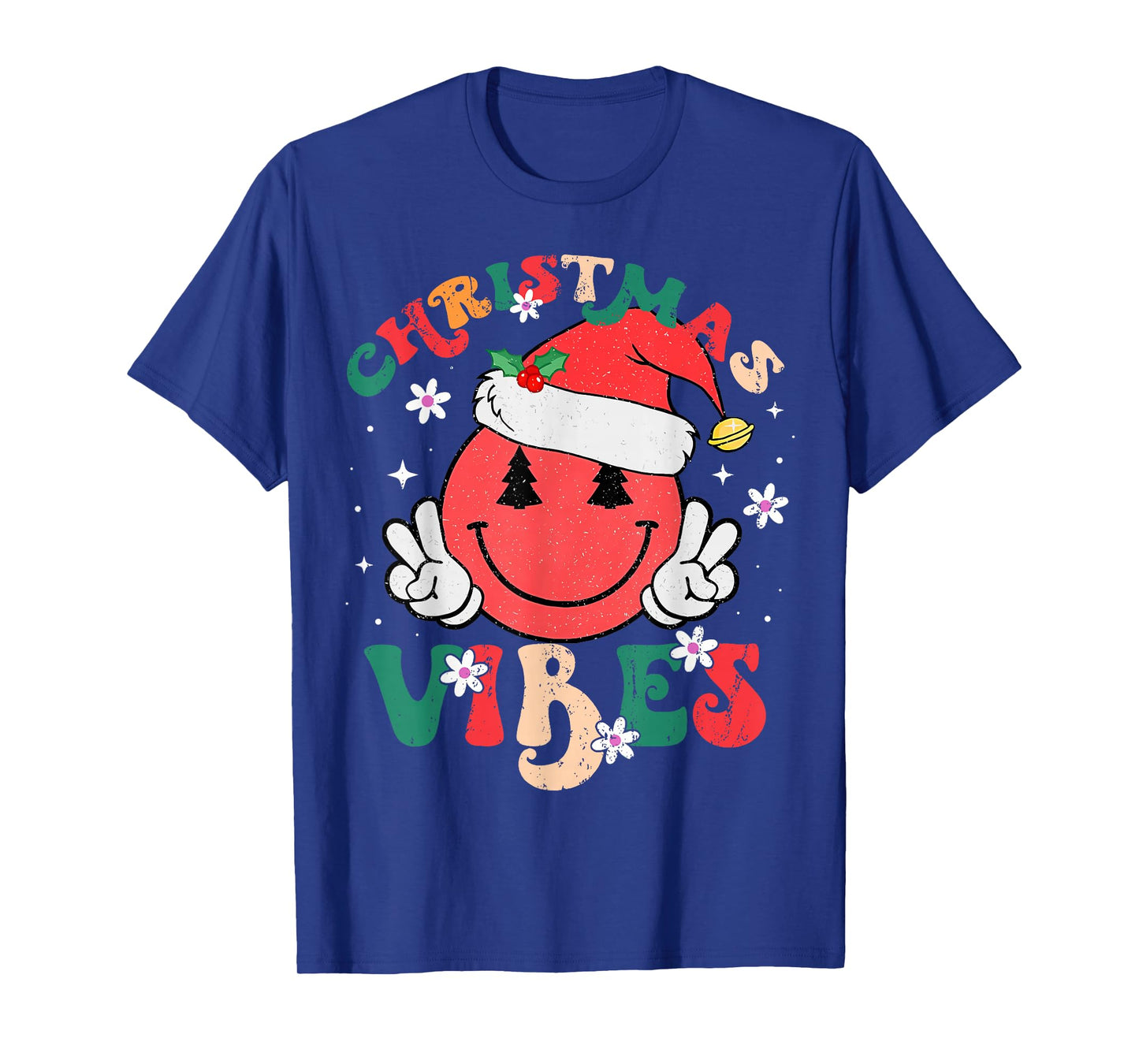Groovy Christmas Vibes Santa Hat Xmas Teens Girls T-Shirt