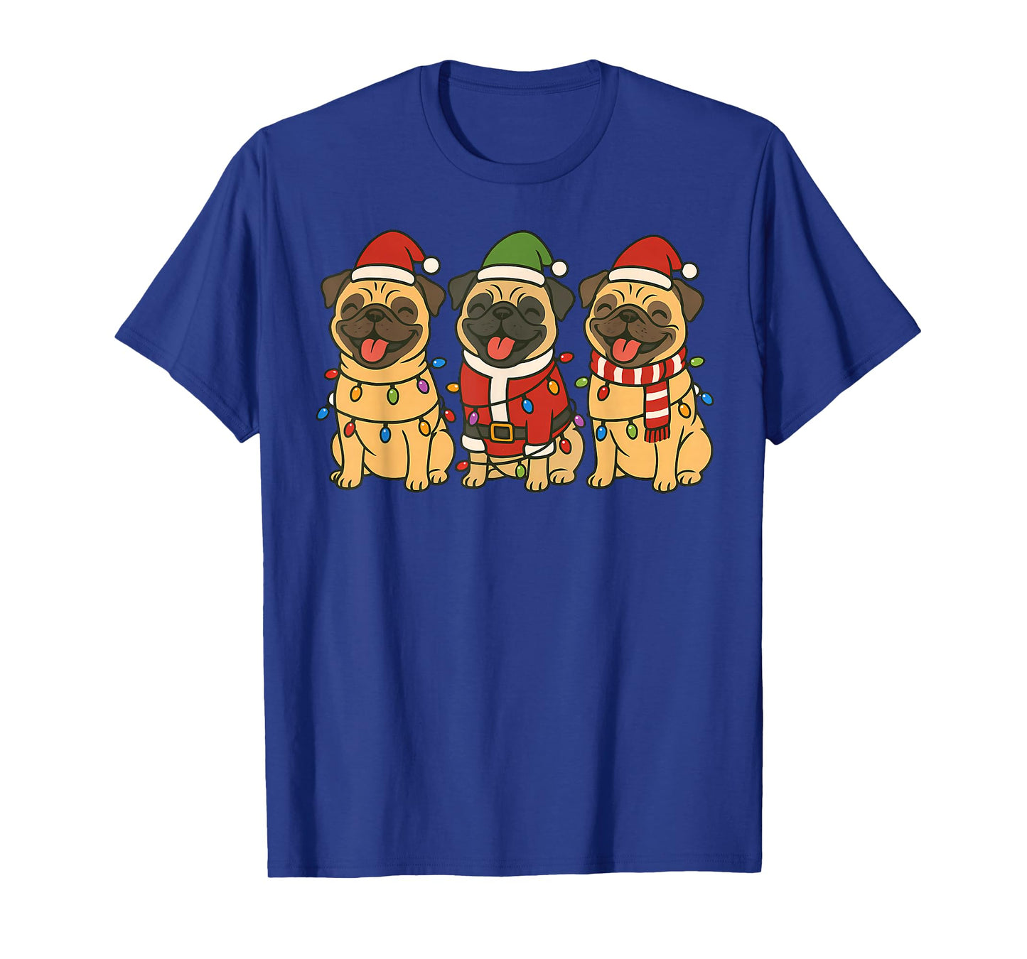 Cute Pug Dogs Christmas Lights Santa Holiday Fun Men Women T-Shirt