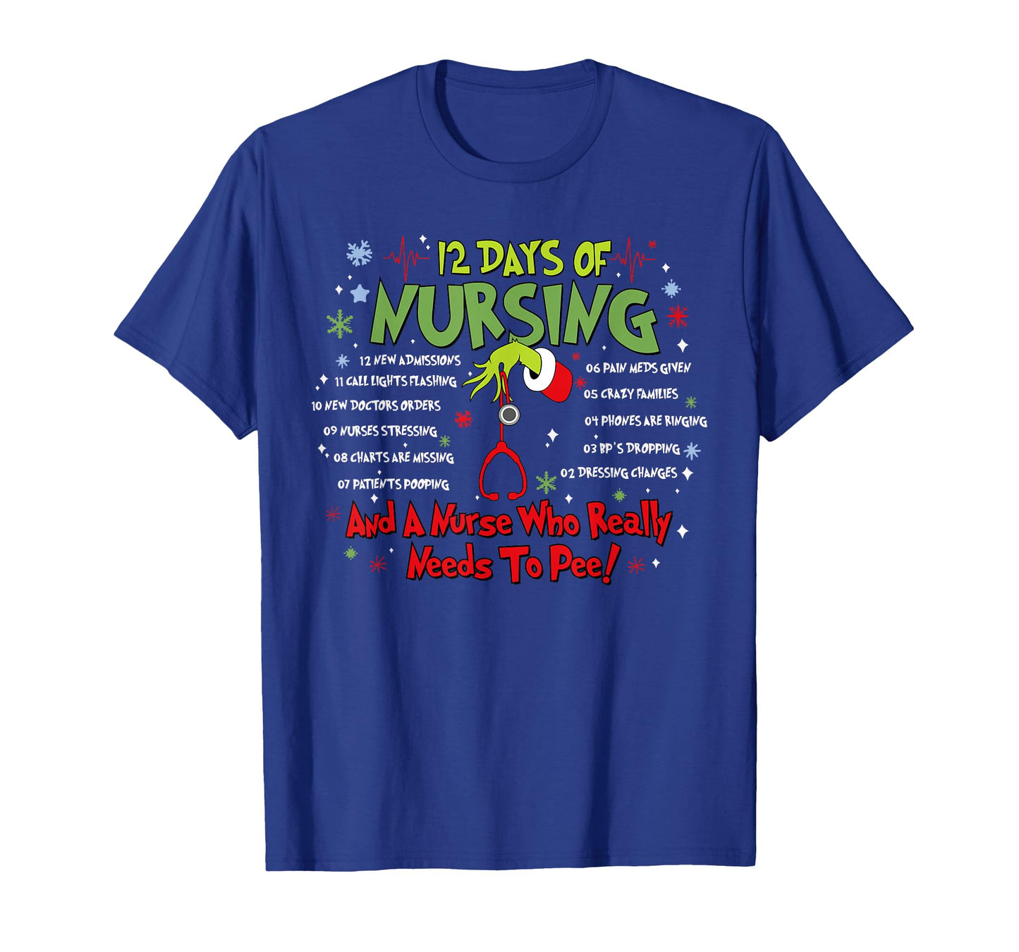 12 Days of Nursing Stethoscope Nurse Christmas Xmas Holiday T-Shirt