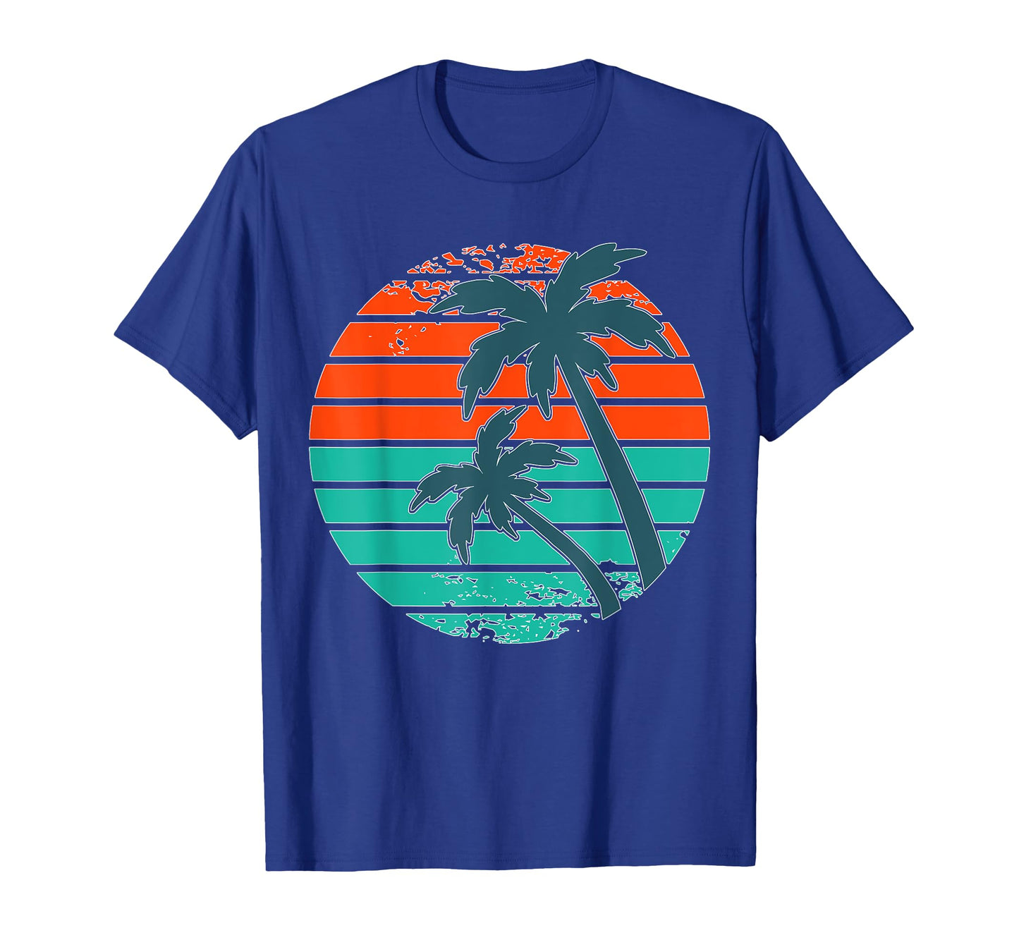 Tropical retro palm tree sunset in orange, aqua and teal T-Shirt