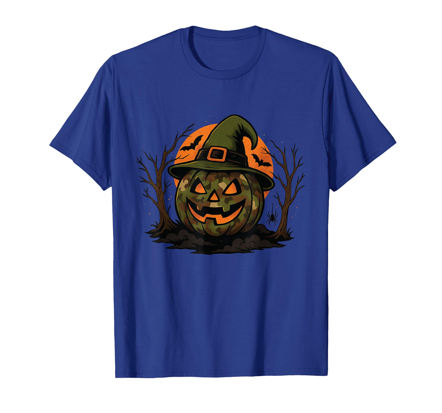 Spooky Camo Camouflage Pumpkin and Witch Hat Funny Hunting T-Shirt