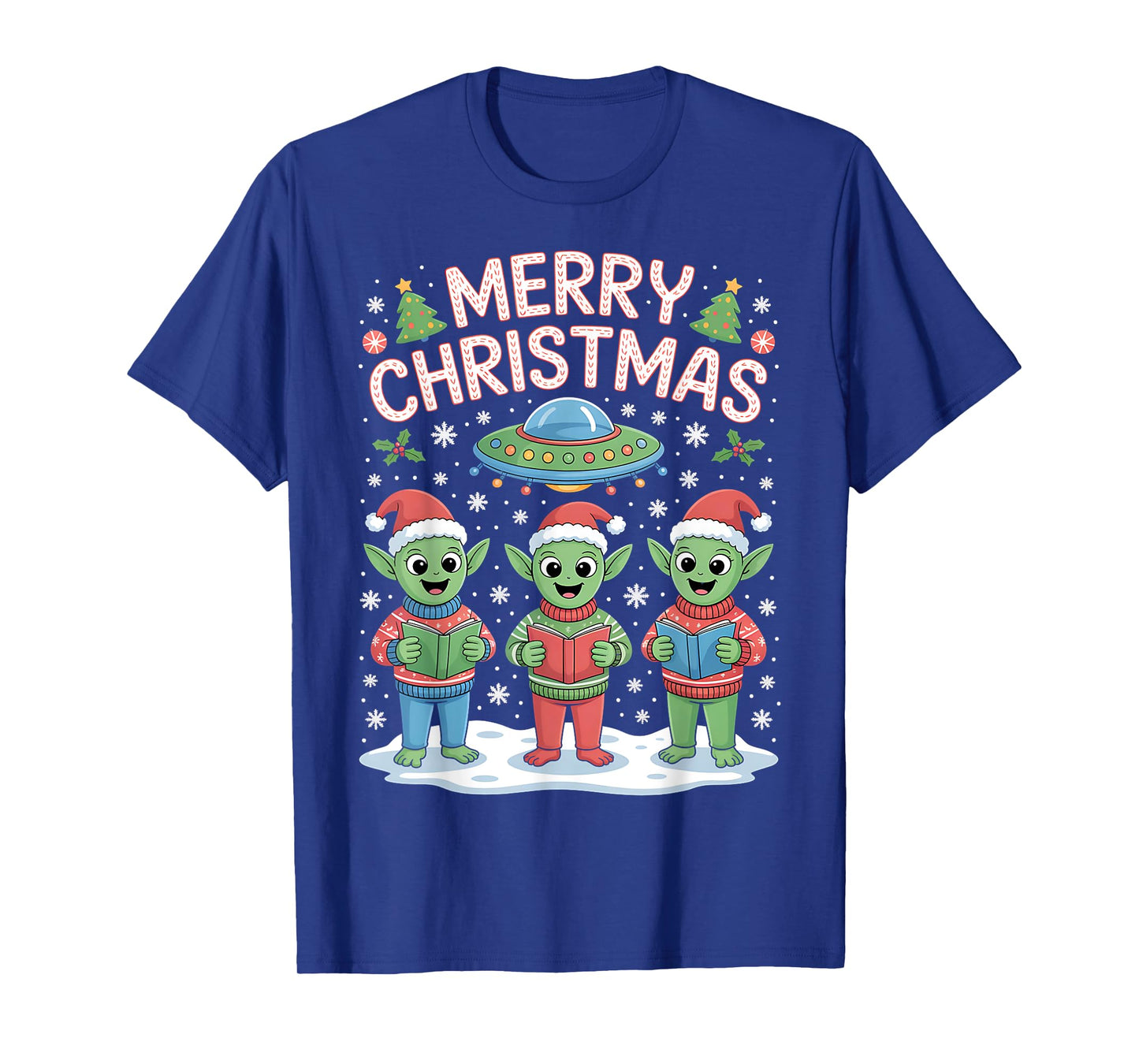 Funny Alien Trio Merry Ugly Christmas Santa Hat Gifts Xmas T-Shirt
