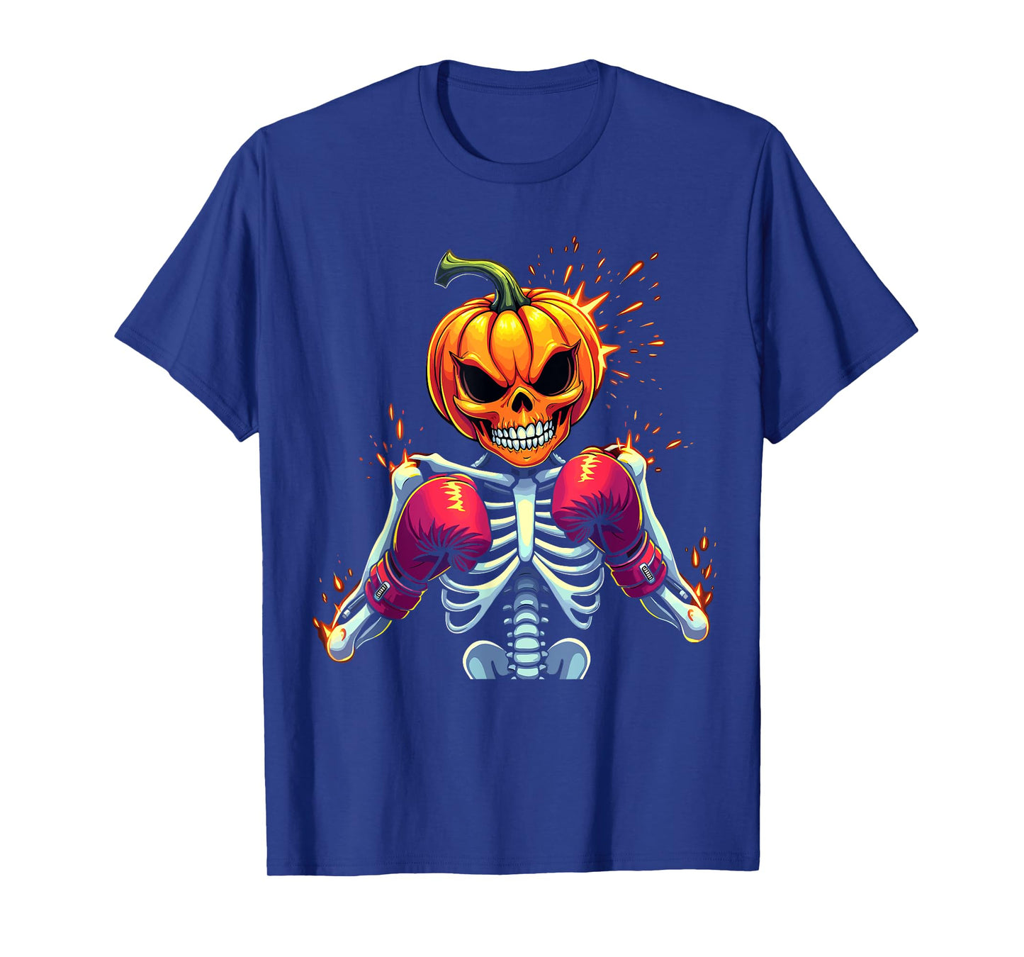 Pumpkin Head Skeleton Boxing Halloween Spooky Fighter T-Shirt