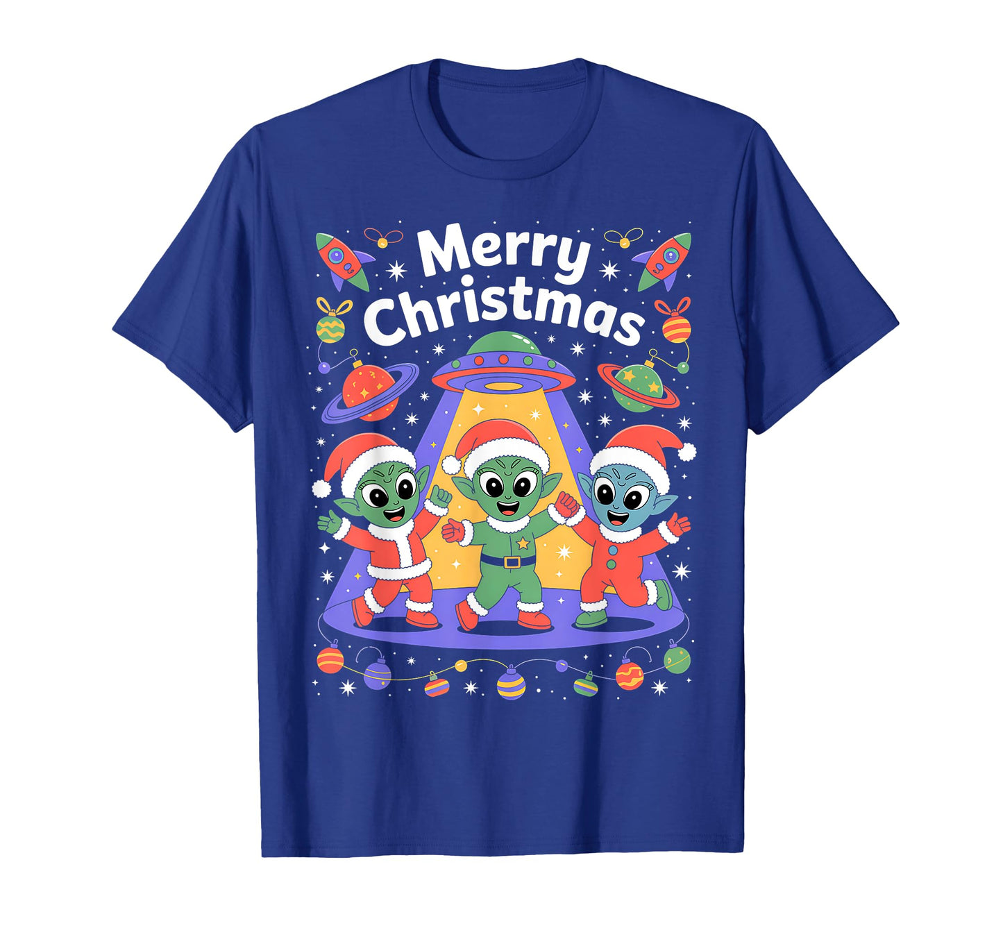 Funny Alien Trio Merry Ugly Christmas Santa Hat Gifts Xmas T-Shirt