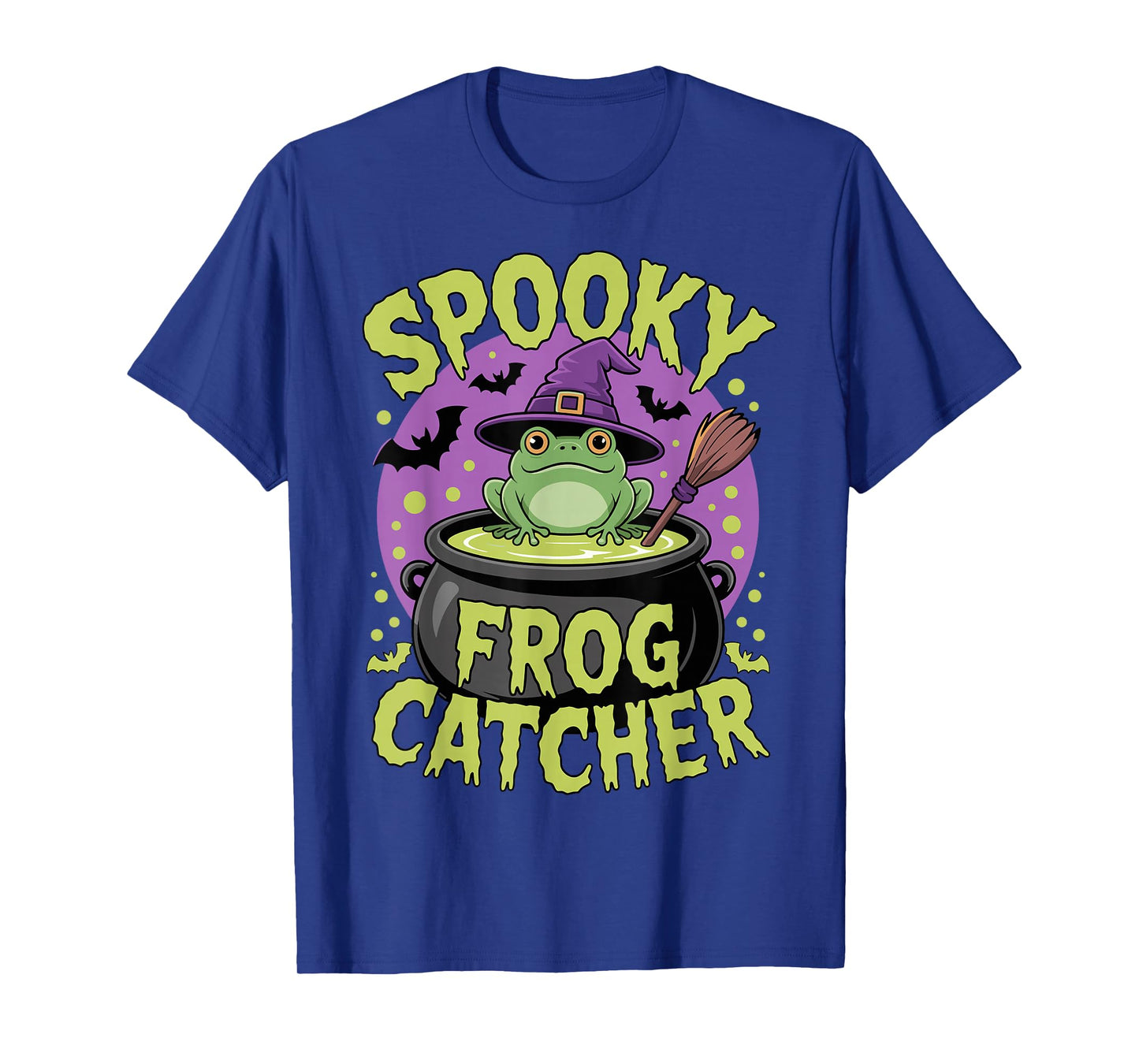Kawaii Frog Witch with Bats and Cauldron Halloween T-Shirt