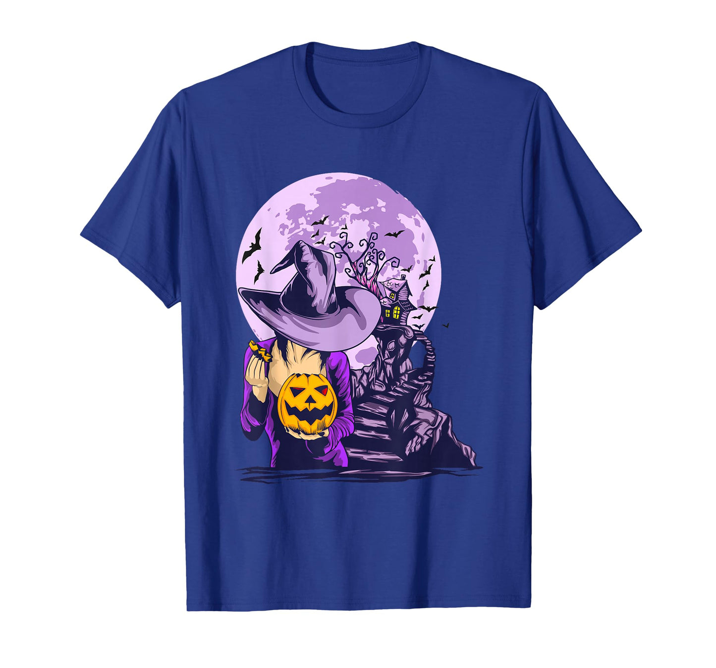 Spooky Witch Pumpkin Haunted House Full Moon Halloween T-Shirt