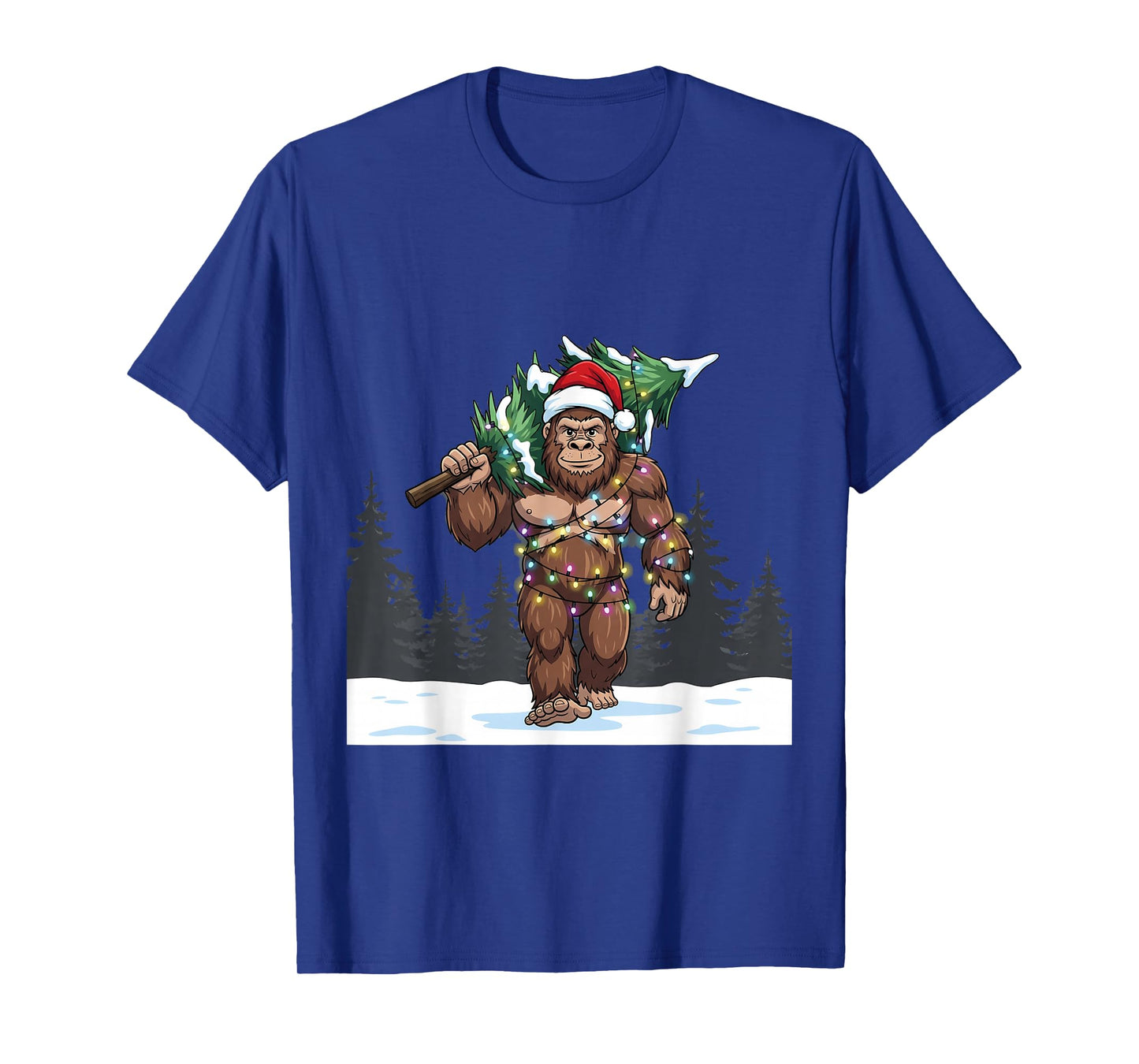 Bigfoot Christmas Tree Funny Holiday Lights Santa T-Shirt