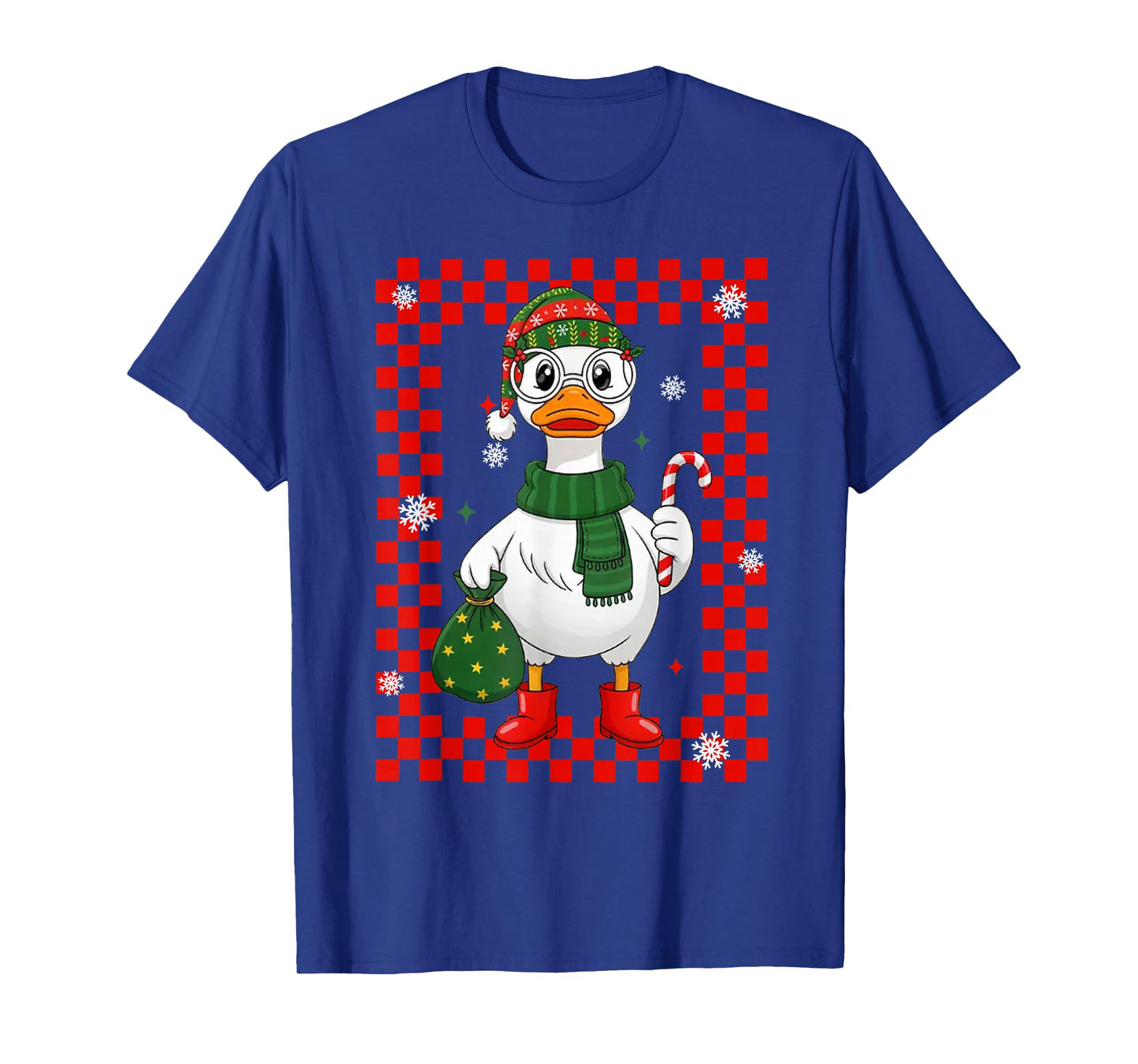 Cute Goose Boy with Candy Cane and Santa Sack Christmas T-Shirt