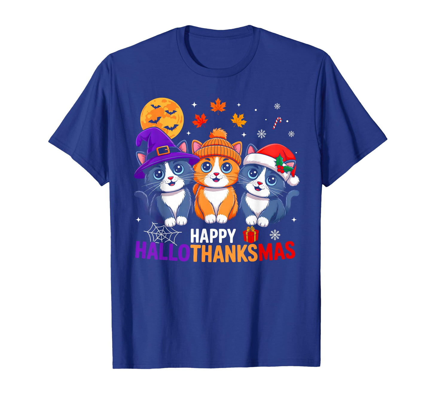 Cat Halloween Christmas Happy Hallothanksmas Thanksgiving T-Shirt
