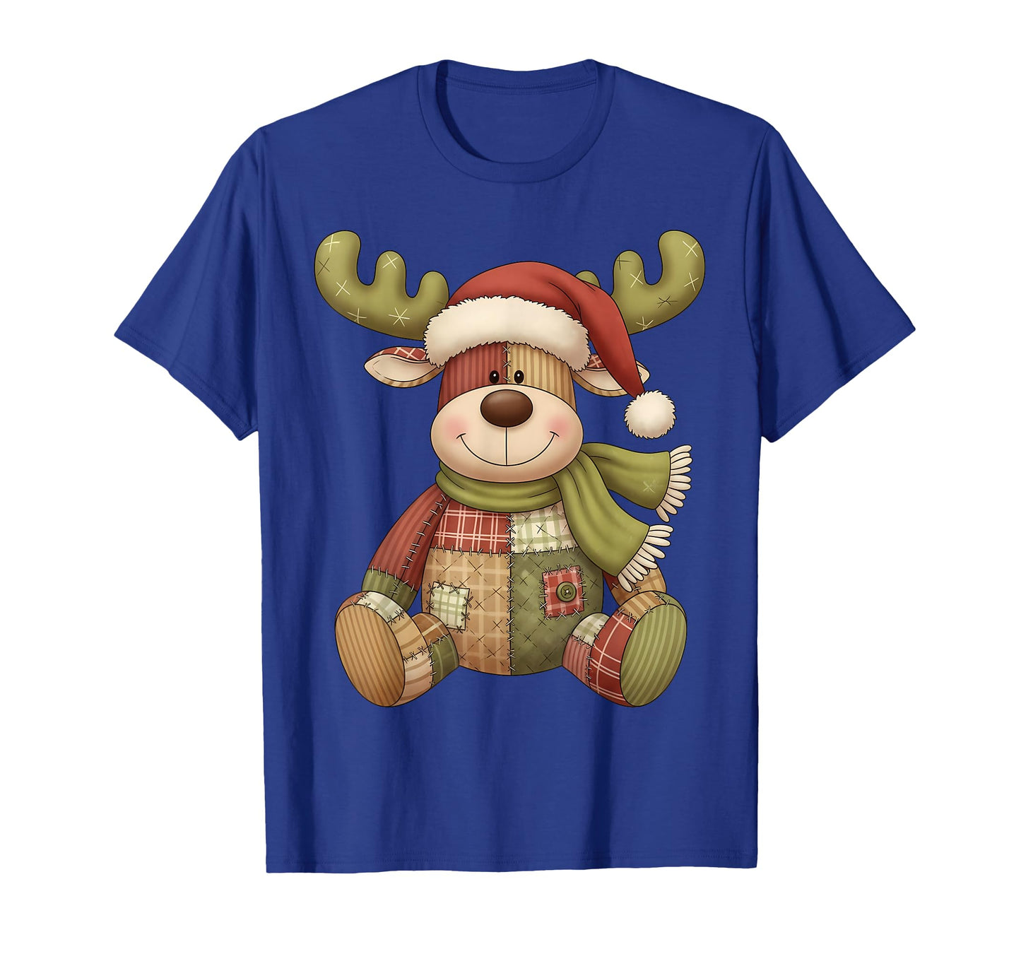 Christmas Retro Patchwork Reindeer Men Women Pajama T-Shirt