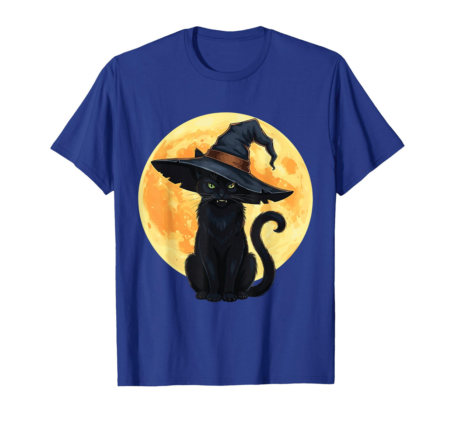 Vintage Scary Black Cat with Full Moon Witch Hat T-Shirt
