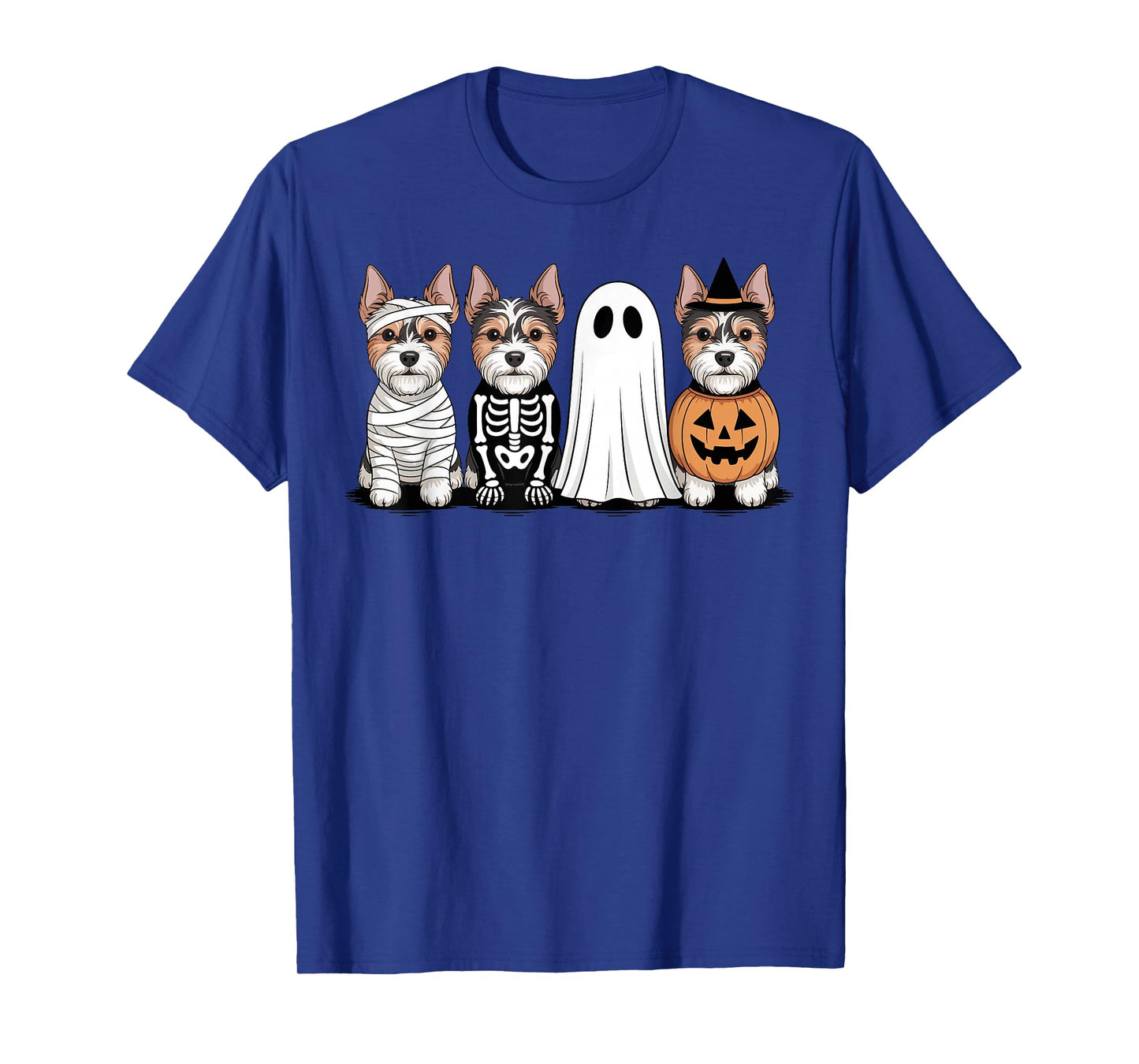 Spooky Ghost Biewer Terrier Pumpkin Halloween Dog Skeleton T-Shirt