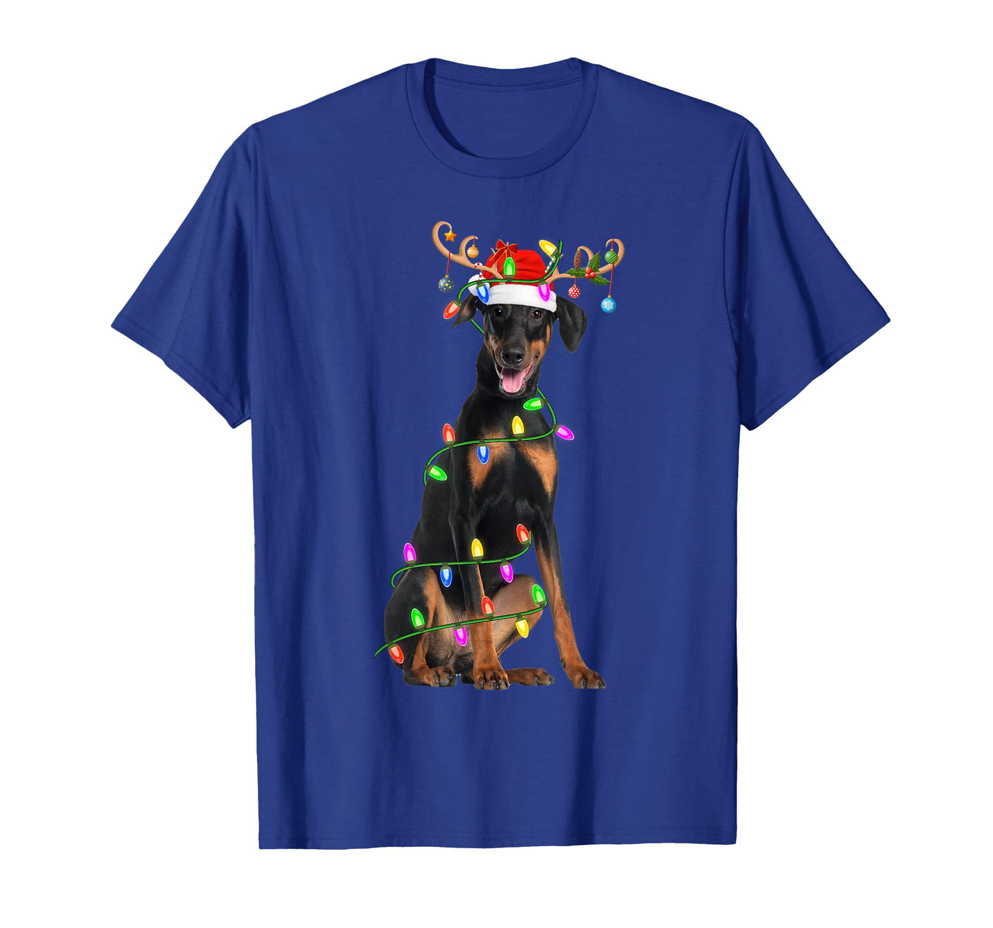 Doberman Pinscher Dog Christmas Lights Santa Pet Dog Xmas T-Shirt
