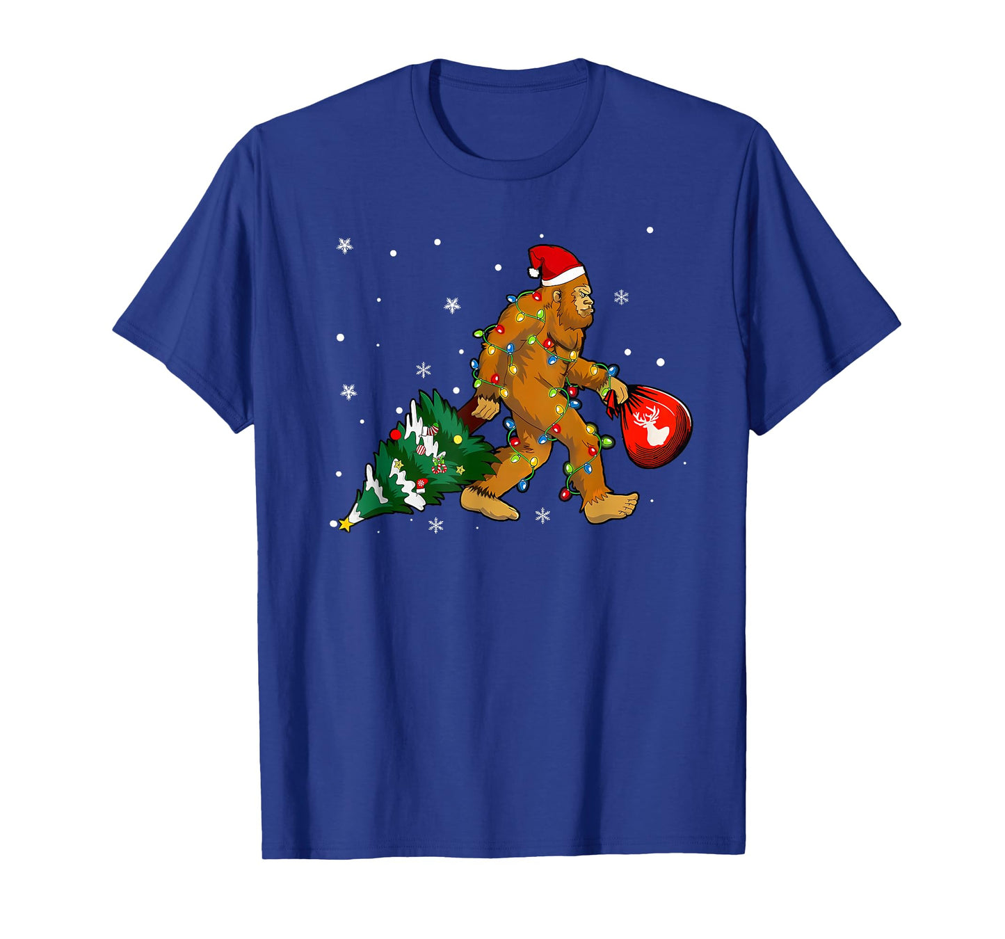 Bigfoot Christmas Tree Lights Xmas Boys Men Sasquatch Lovers T-Shirt