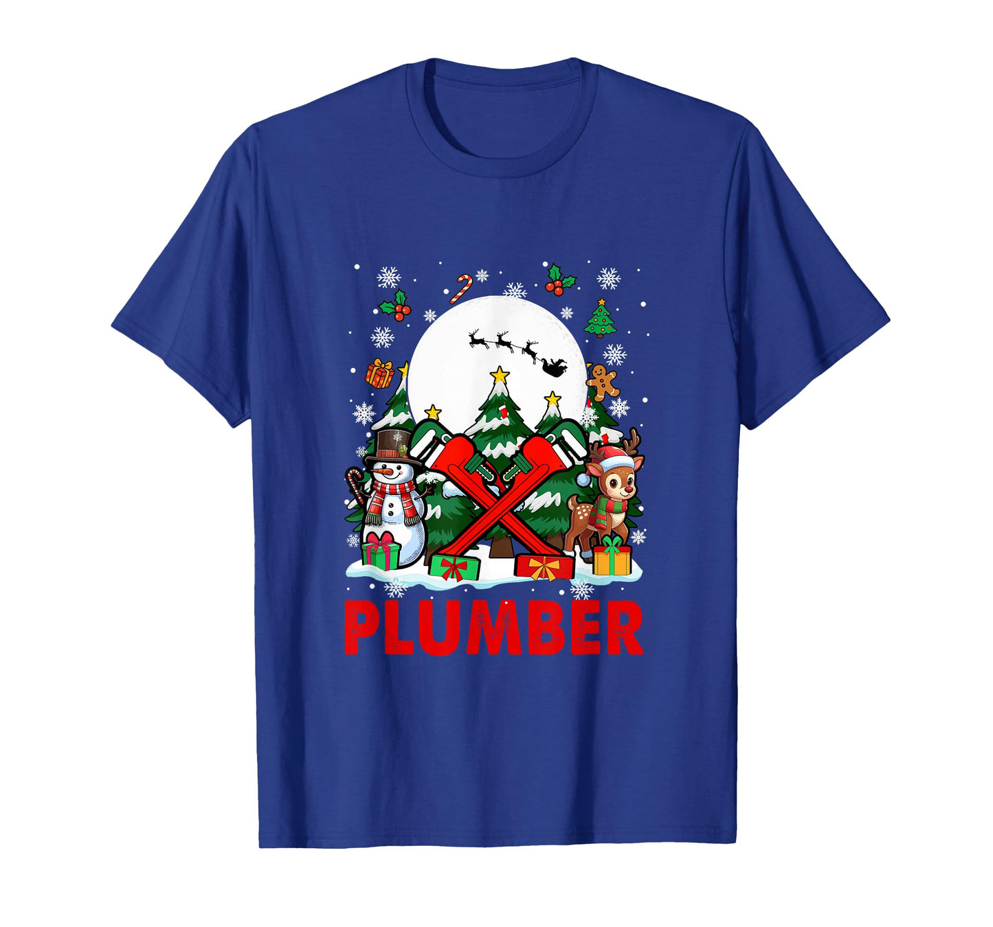 Plumber Job Tools Santa Snowmen Reindeer Christmas Trees T-Shirt