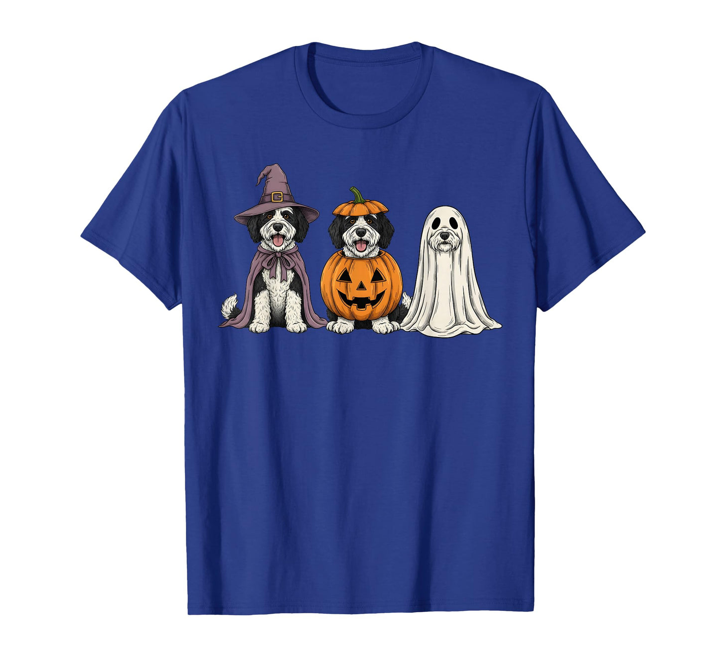 Spooky Ghost Sheepadoodle Pumpkin Halloween Doodle Dog Lover T-Shirt
